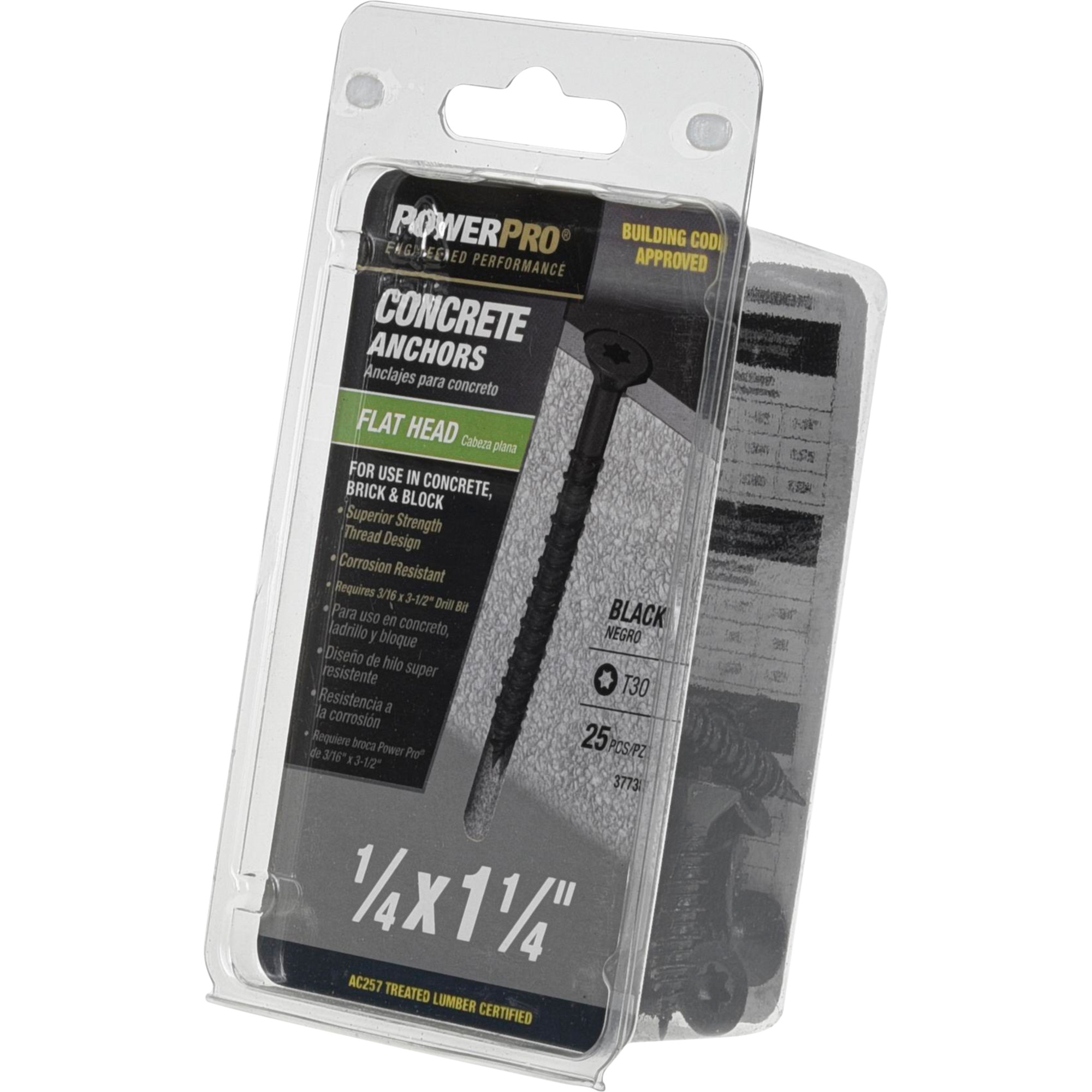 Power Pro Black Flat-Head Concrete Screw Anchor (1/4 in. x 1-1/4 in.) - 25 pc