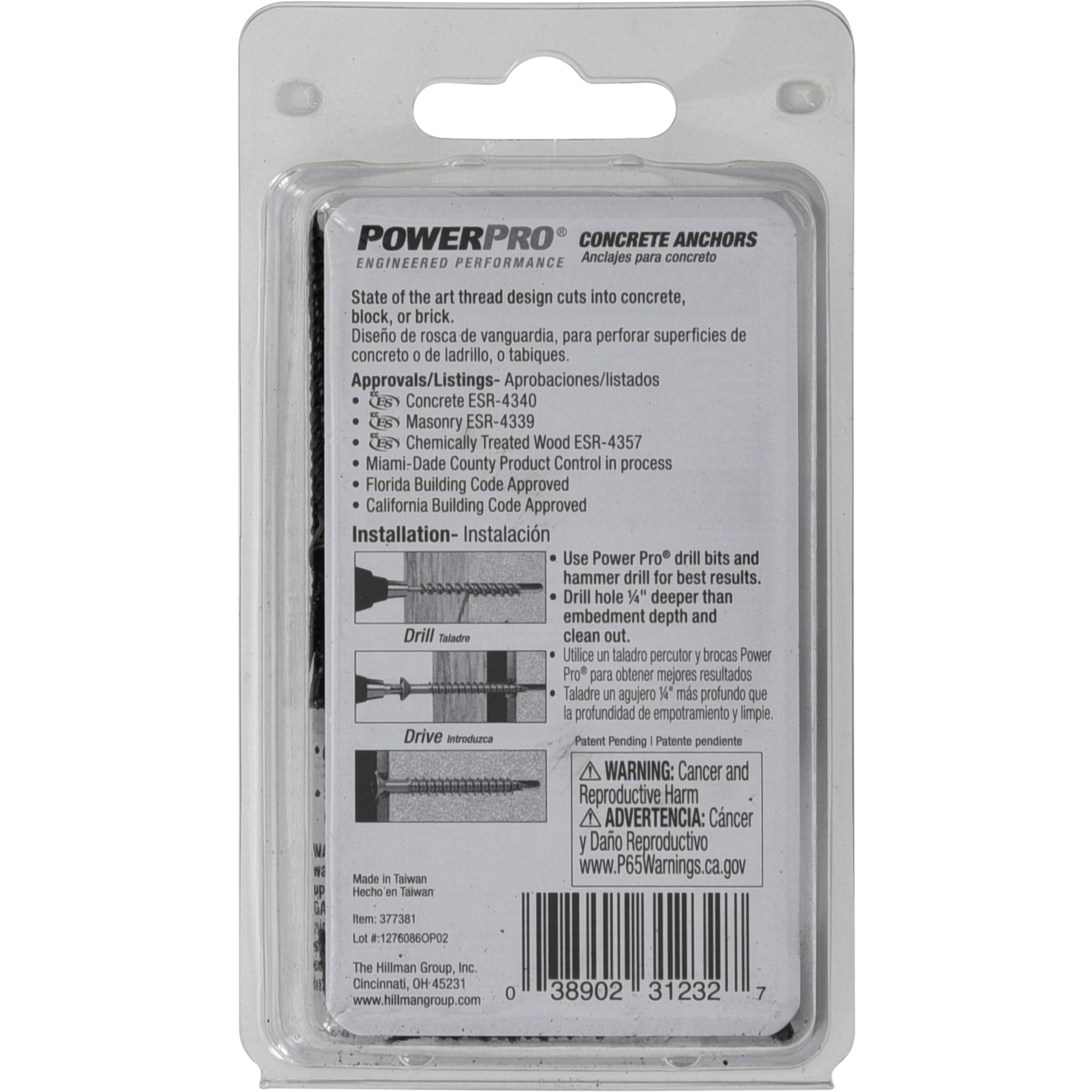 Power Pro Black Flat-Head Concrete Screw Anchor (3/16 in. x 1-3/4 in.) - 25 pc