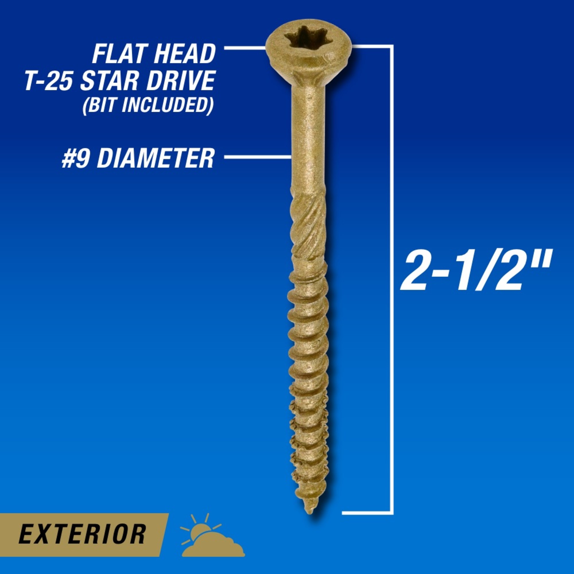 Power Pro Premium Bronze Exterior Wood Screws (#9 x 2-1/2 in.) - 2500 pc