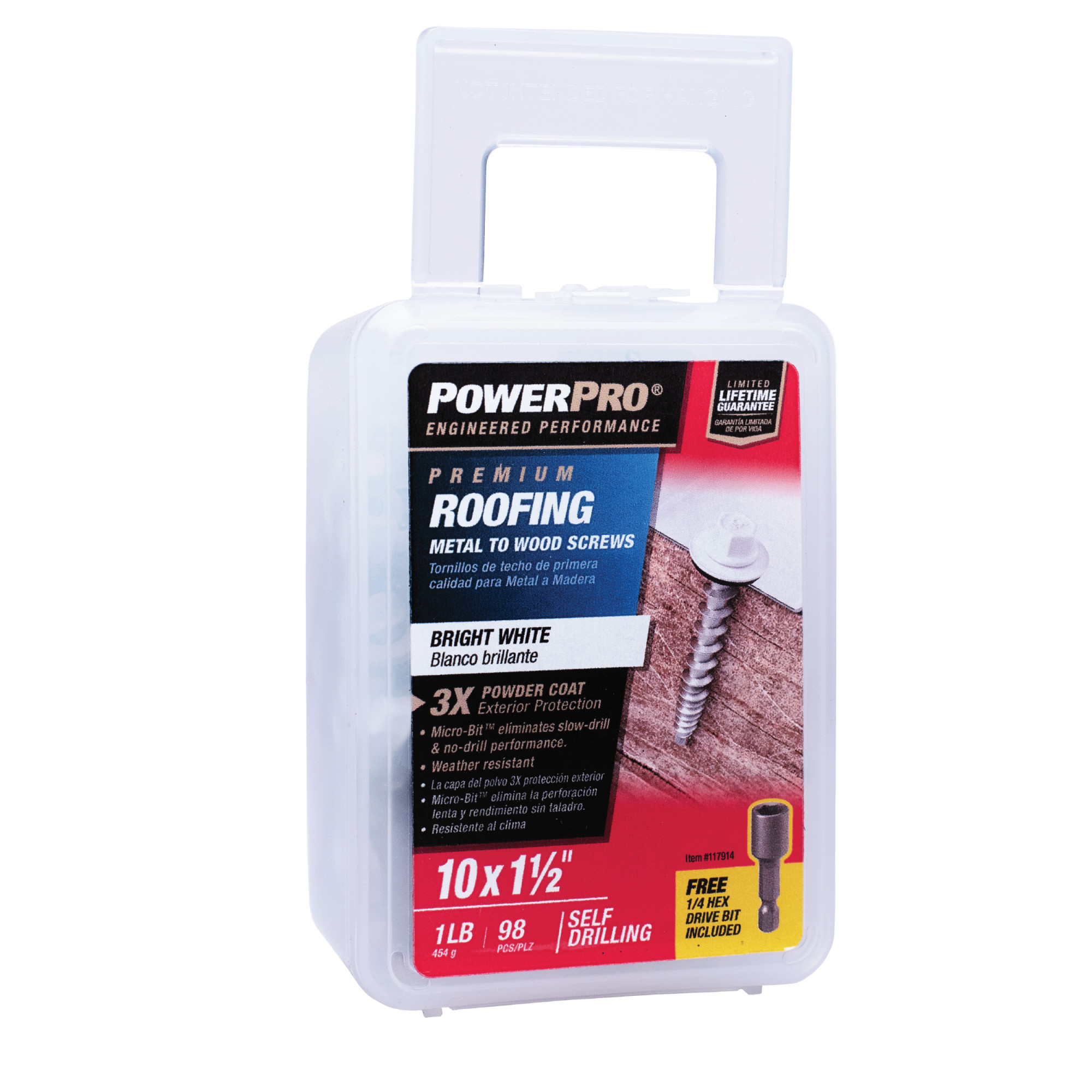 Power Pro White Self Drilling Metal-to-Wood Roofing Screws (#10 x 1-1/2 in.)-98 pc