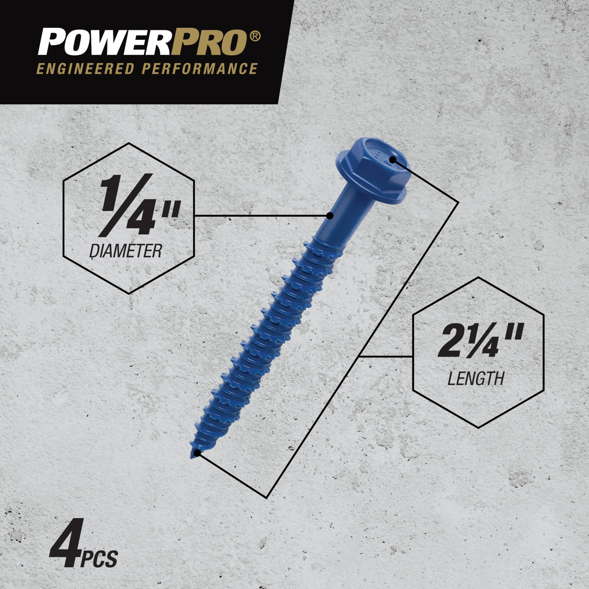 Power Pro Blue Hex Washer-Head Concrete Screw Anchor (1/4 in. x 2-1/4 in.) - 4 pc