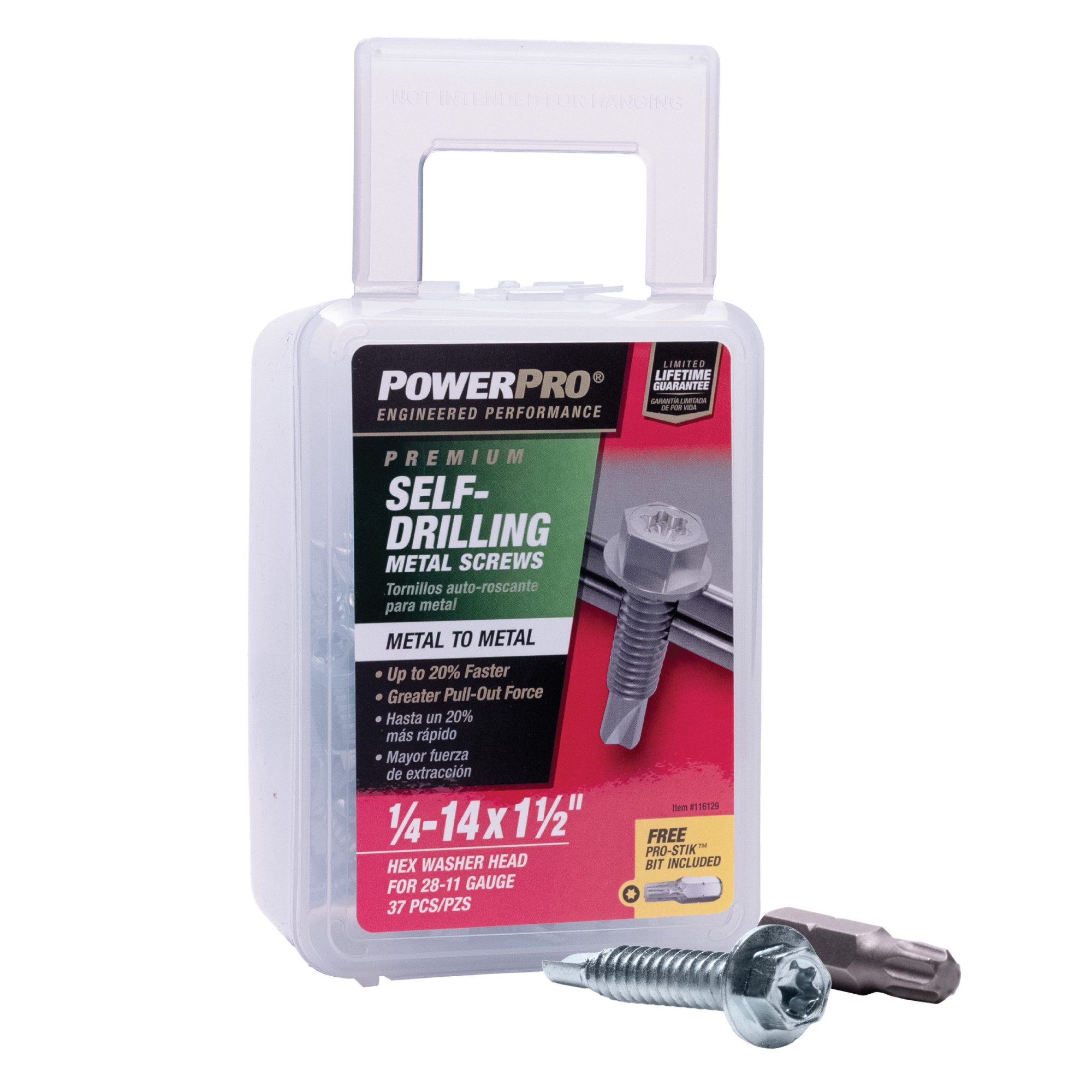 Power Pro Premium Hex Zinc Self-Drilling Screws (1/4 in.-14 x 1-1/2 in.) - 37 pc