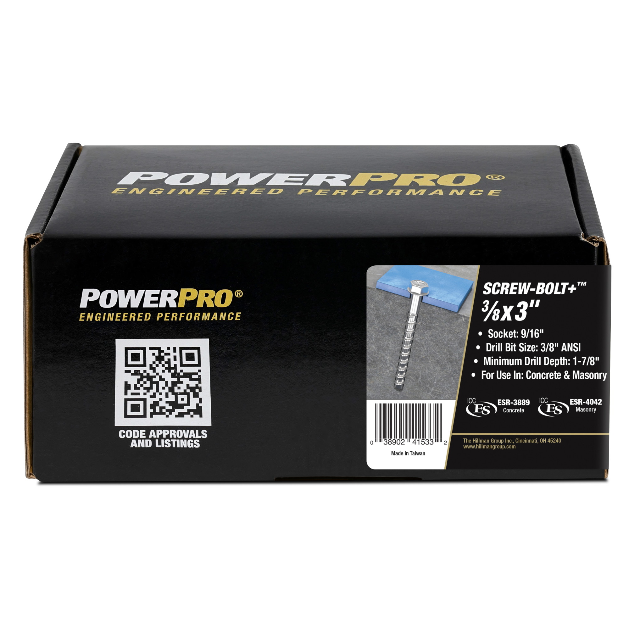 Power Pro Zinc Hex Washer Head Screw-Bolt+ Anchors (3/8 in. x 3 in.) - 50 pc