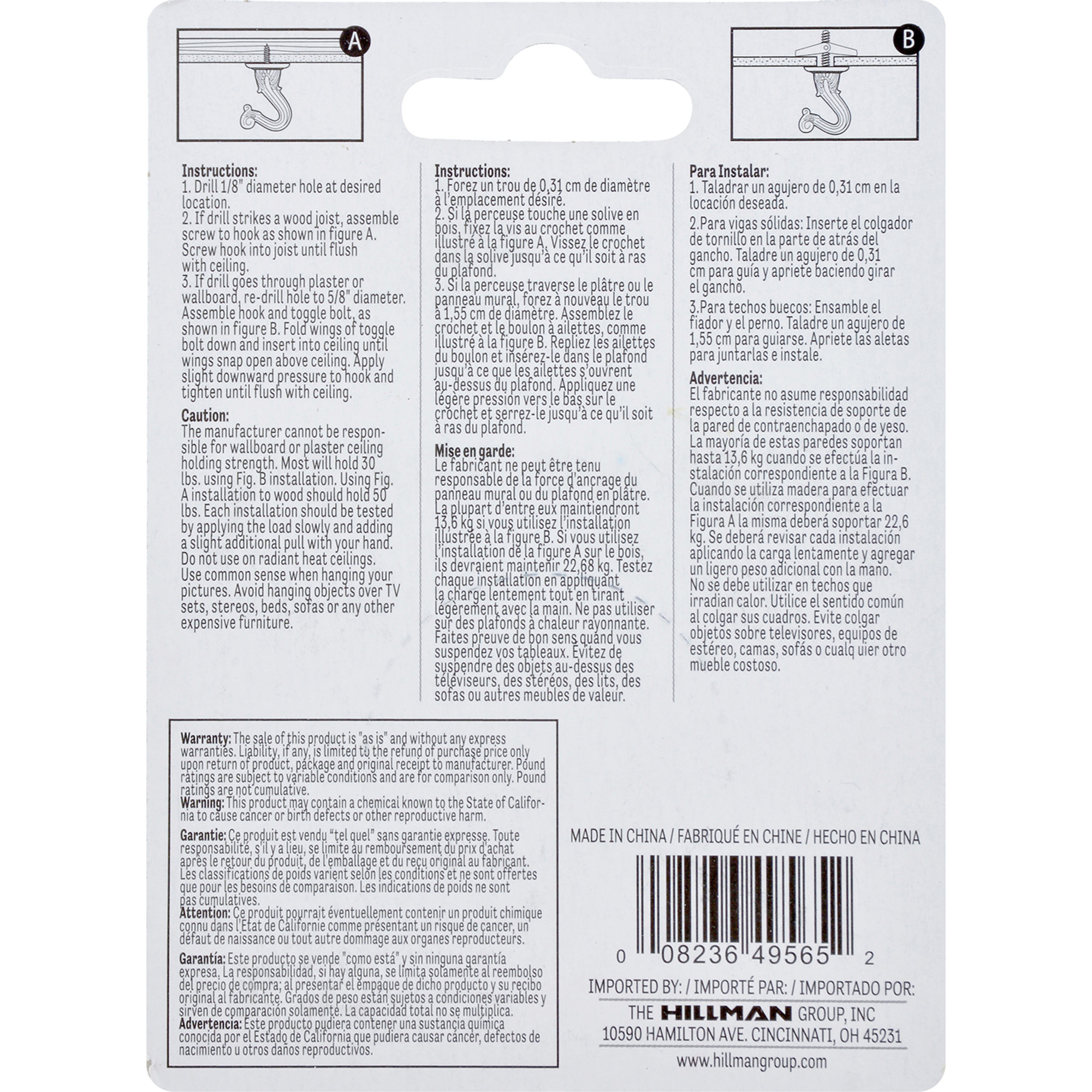 Hillman Swag Hooks Black 30lb 2 Pack