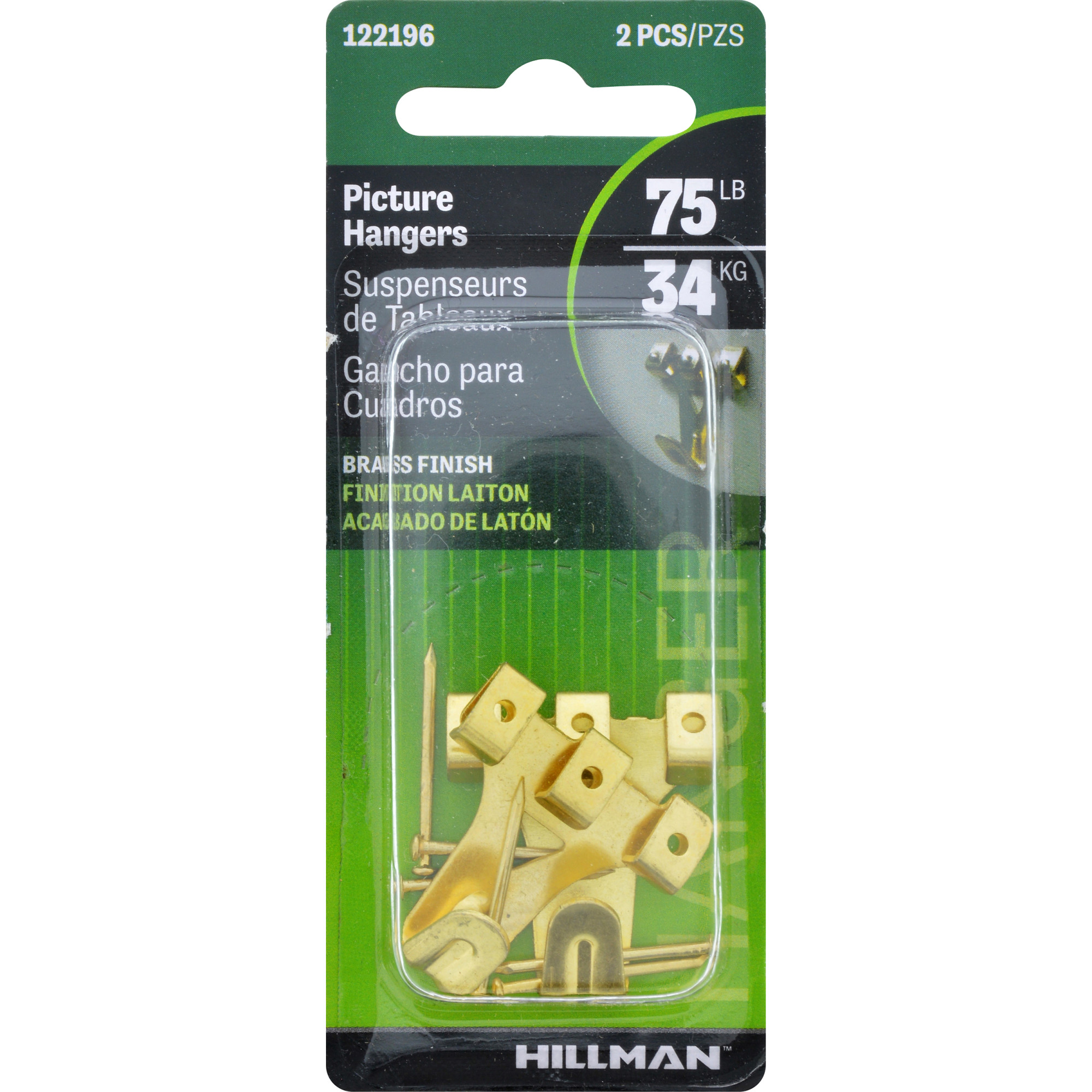 Hillman Professional Picture Hangers Brass 75lb 2 Pack