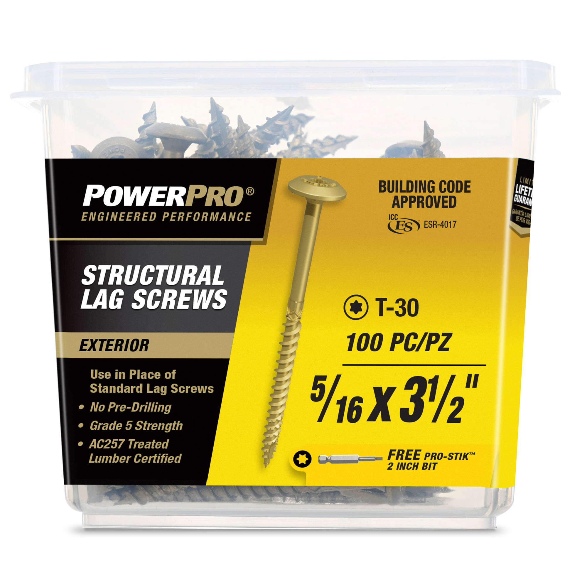 Power Pro Bronze Structural Lag Screws (5/16 in. x 3-1/2 in.) - 100 pc