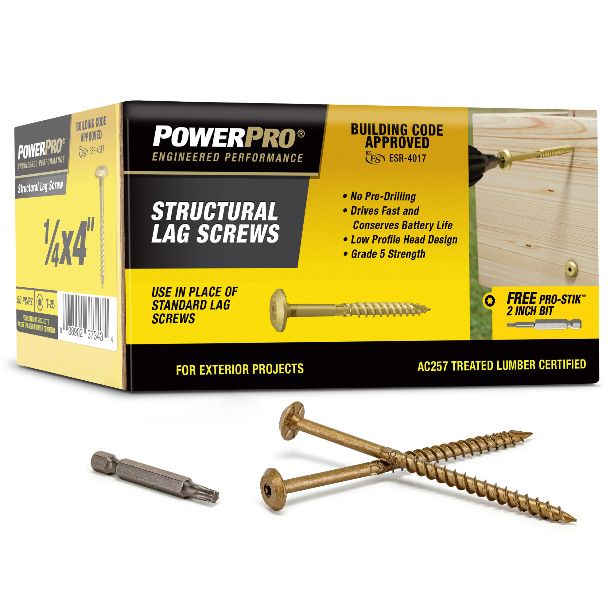Power Pro Bronze Structural Lag Screws (1/4 in. x 4 in.) - 50 pc