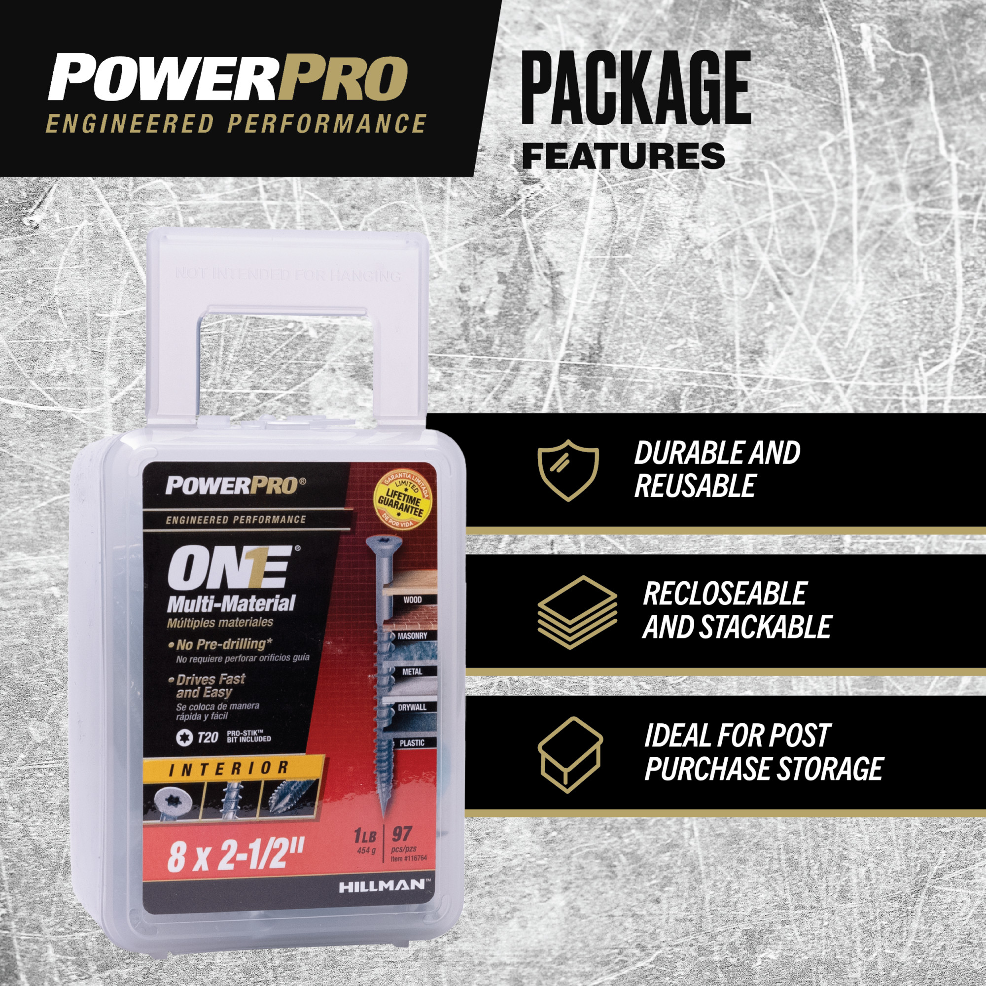 Power Pro ONE Flat Interior Zinc Multi-Material Screws (#8 x 2-1/2 in.) - 97 pc