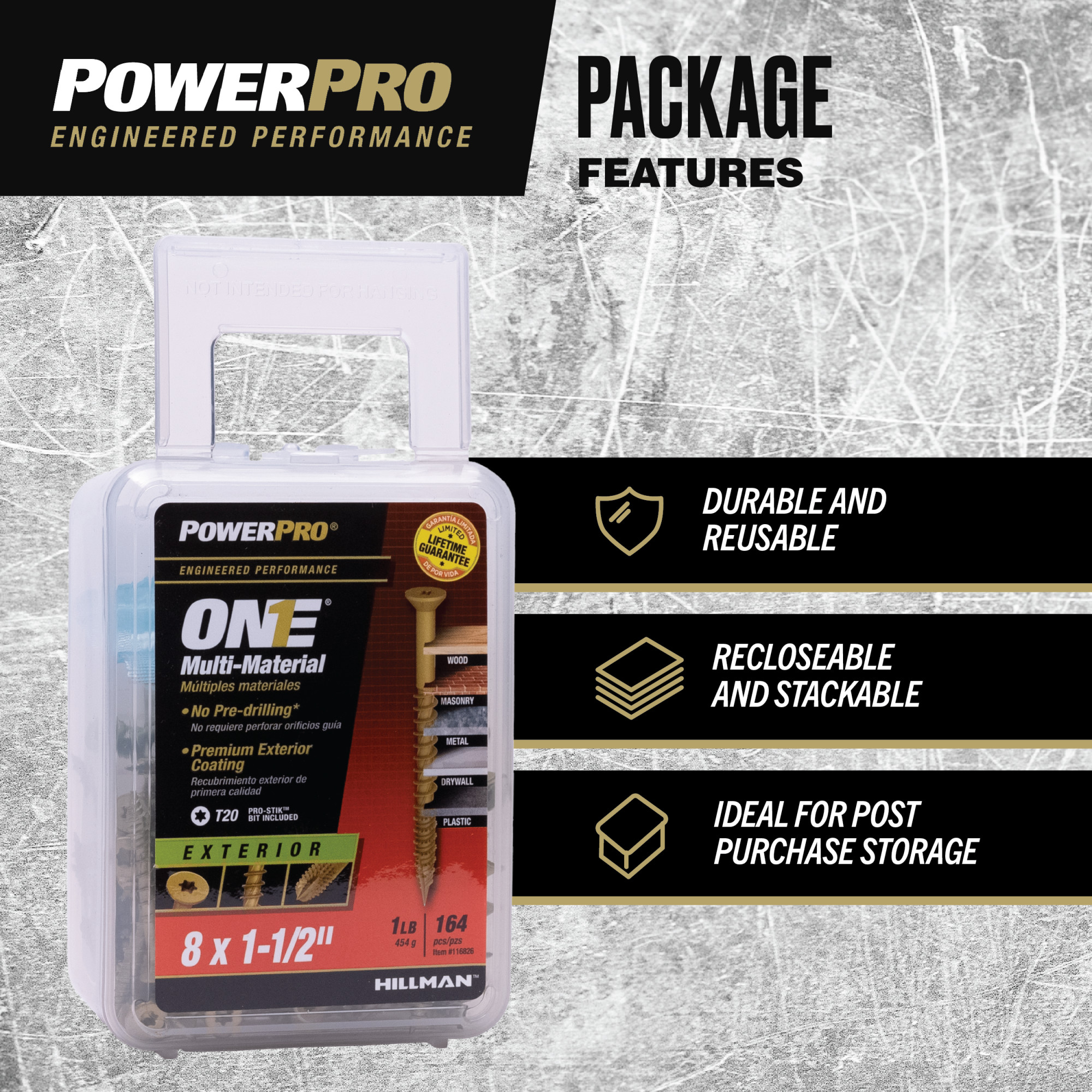 Power Pro ONE Flat Exterior Bronze Multi-Material Screws (#8 x 1-1/2 in.) - 164 pc