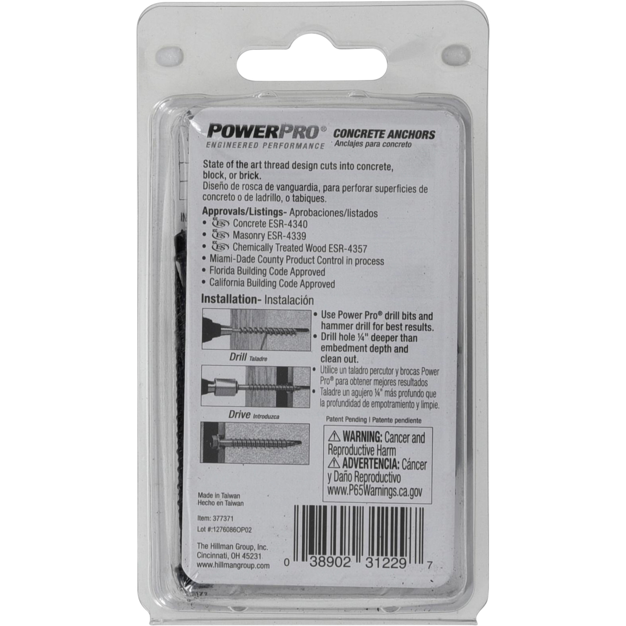 Power Pro Black Hex Washer-Head Concrete Screw Anchor (1/4 in. x 2-1/4 in.) - 15 pc