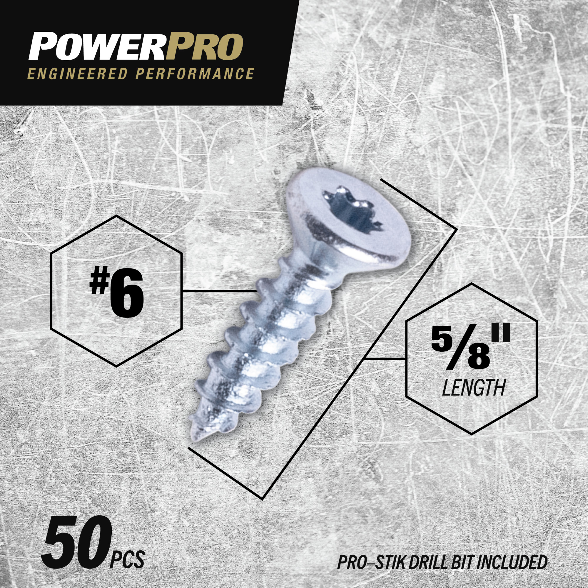 Power Pro ONE Flat Interior Zinc Multi-Material Screws (#6 x 5/8 in.) - 50 pc