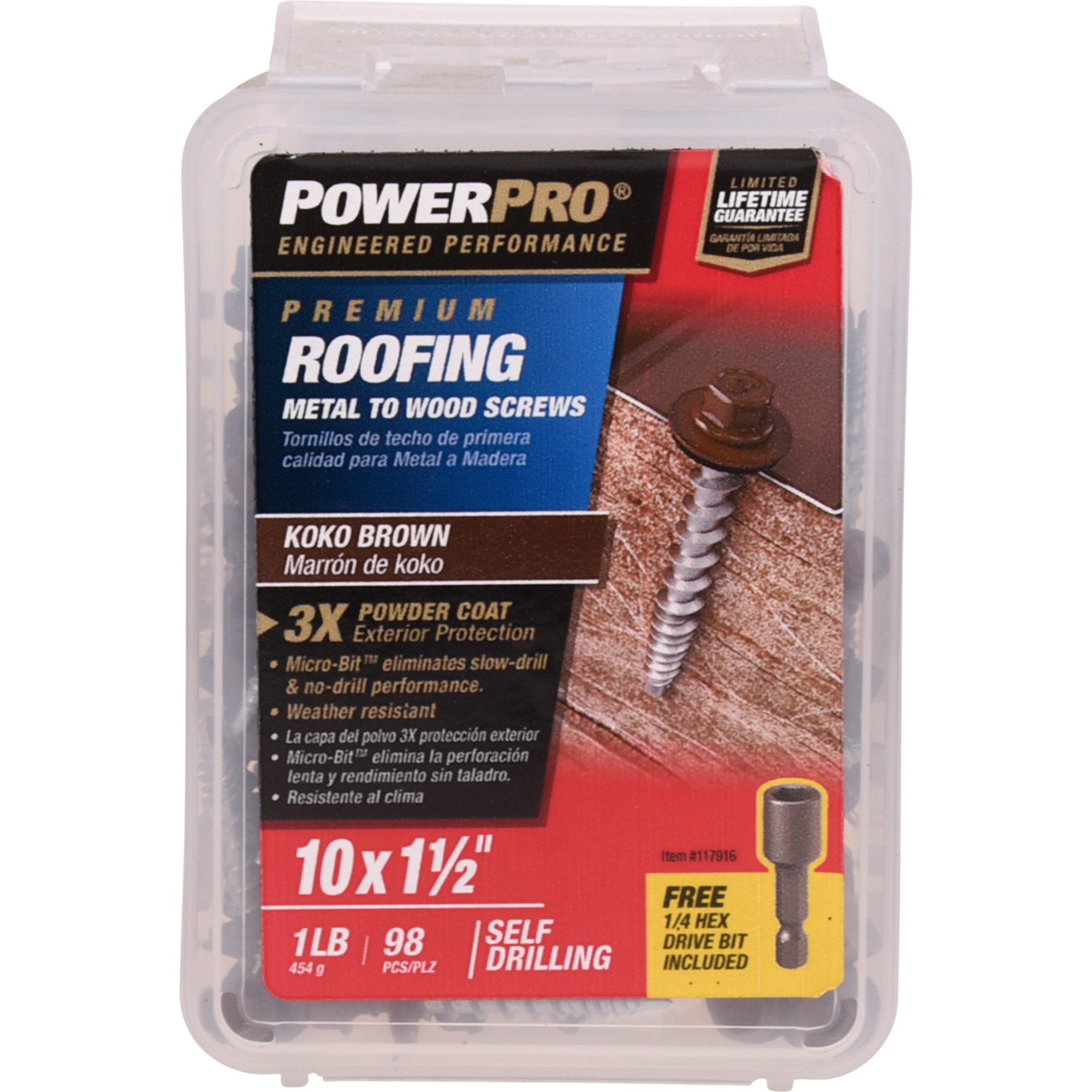Power Pro Brown Self Drilling Metal-to-Wood Roofing Screws (#10 x 1-1/2 in.)-98 pc