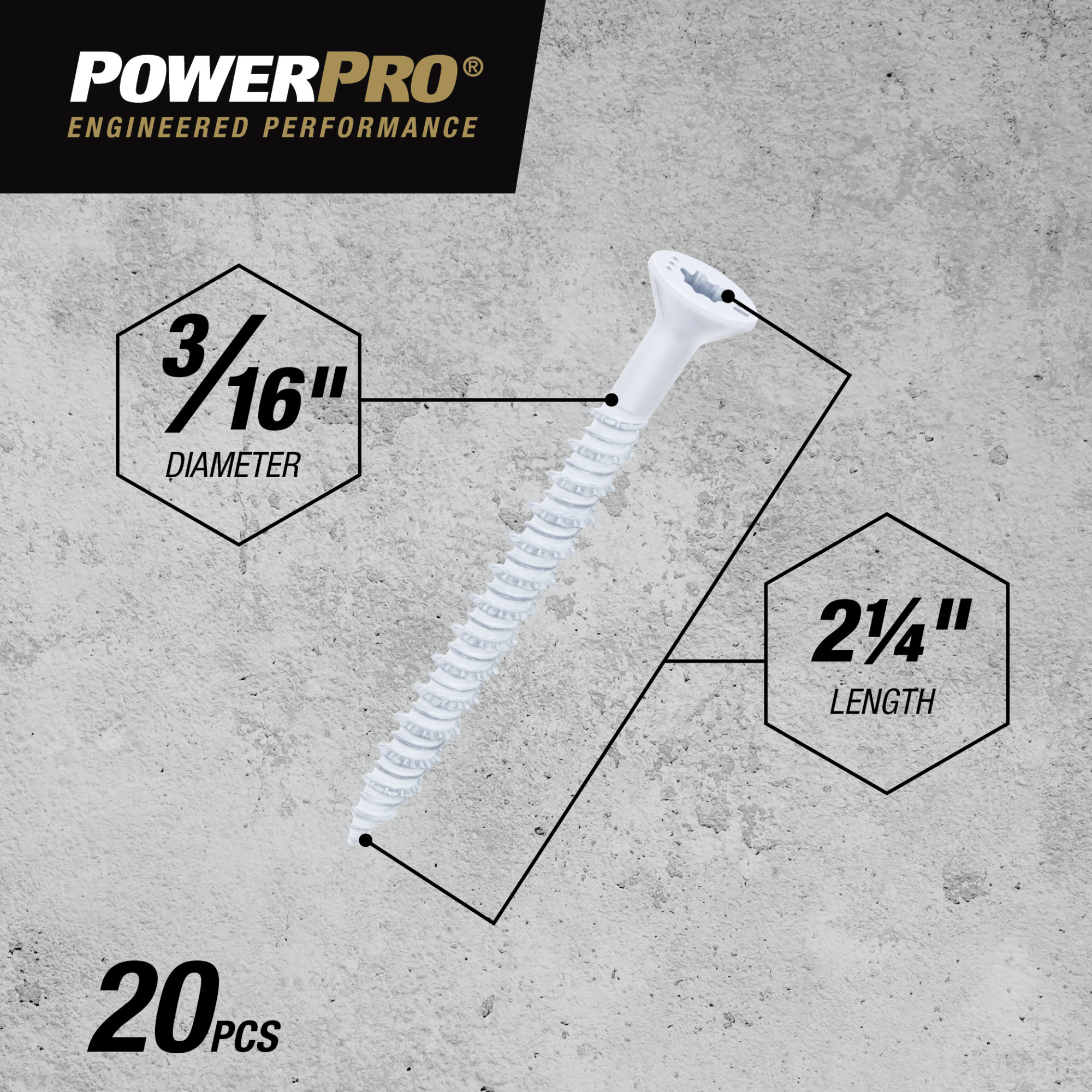 Power Pro White Flat-Head Concrete Screw Anchor (3/16 in. x 2-1/4 in.) - 20 pc