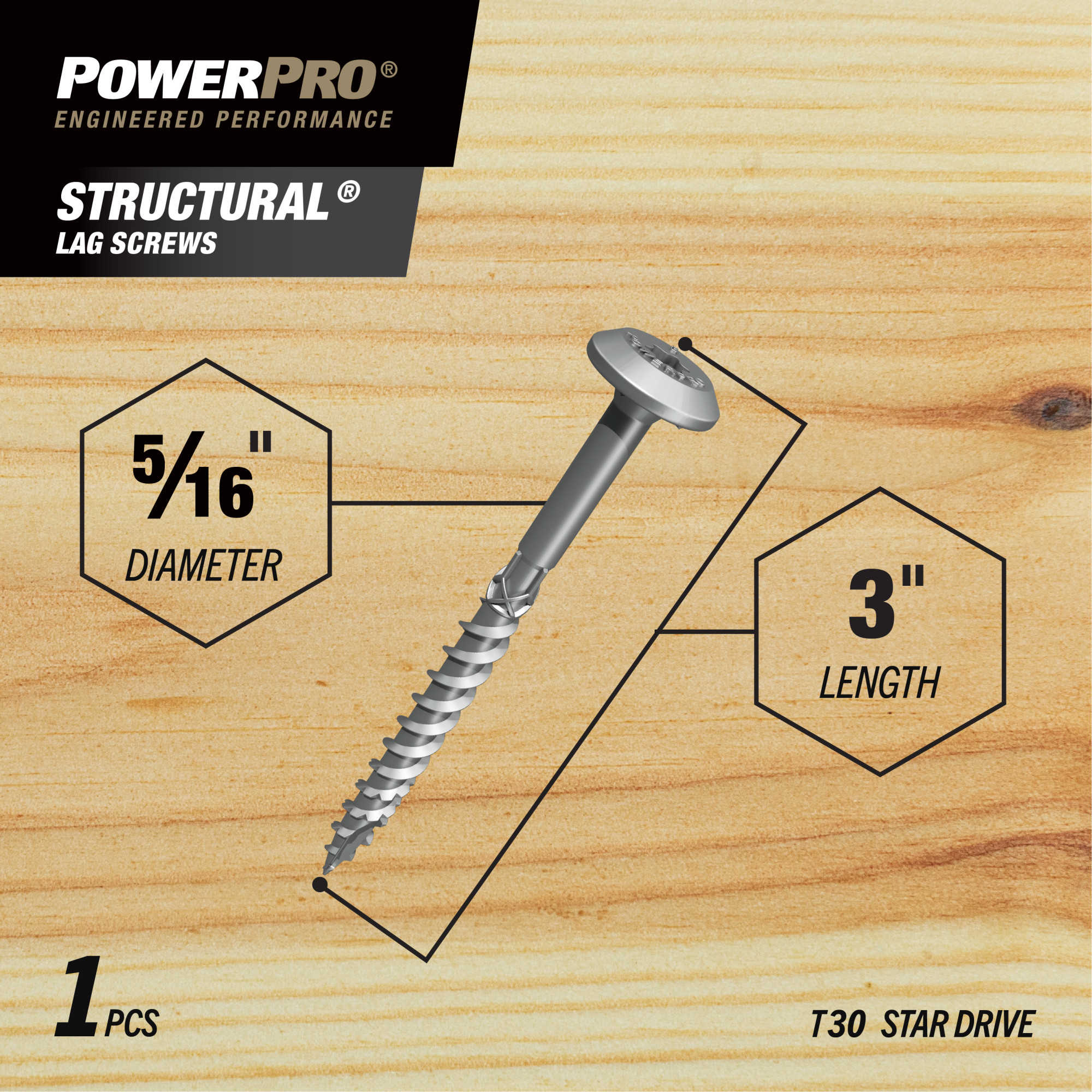 Power Pro 316SS Stainless Steel Structural Lag Screws (5/16 in. x 3 in.) - 1pc