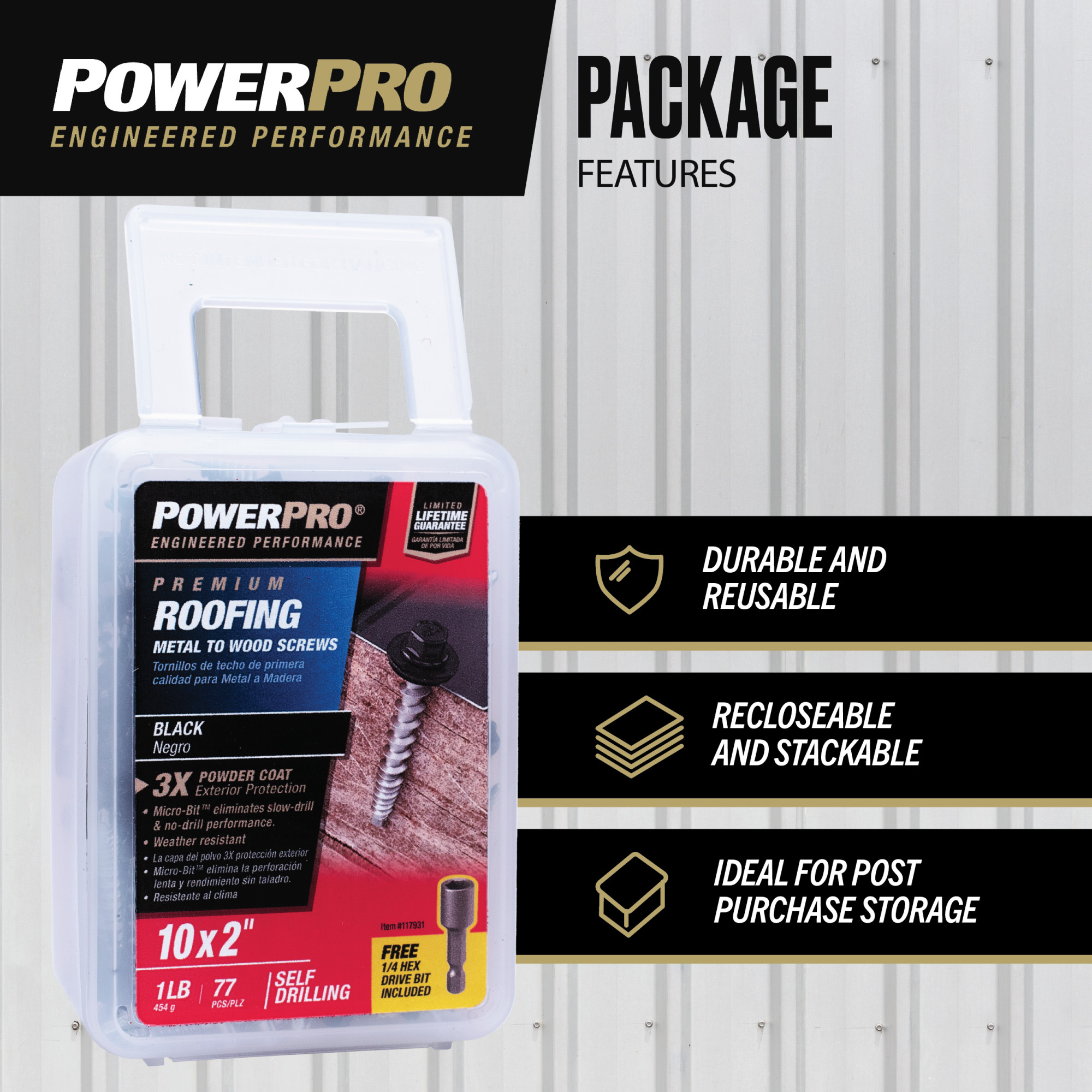 Power Pro Black Self Drilling Metal-to-Wood Roofing Screws (#10 x 2 in.) - 77 pc