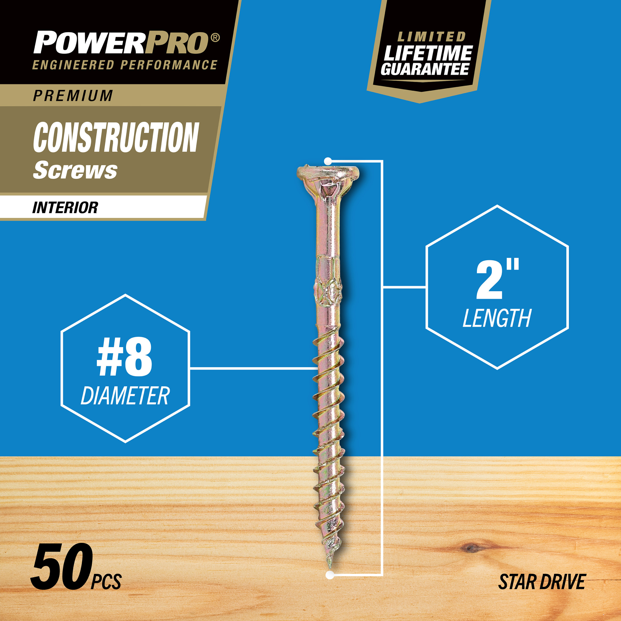 Power Pro Premium Interior Construction Screws (#8 x 2 in.) - 50 pc