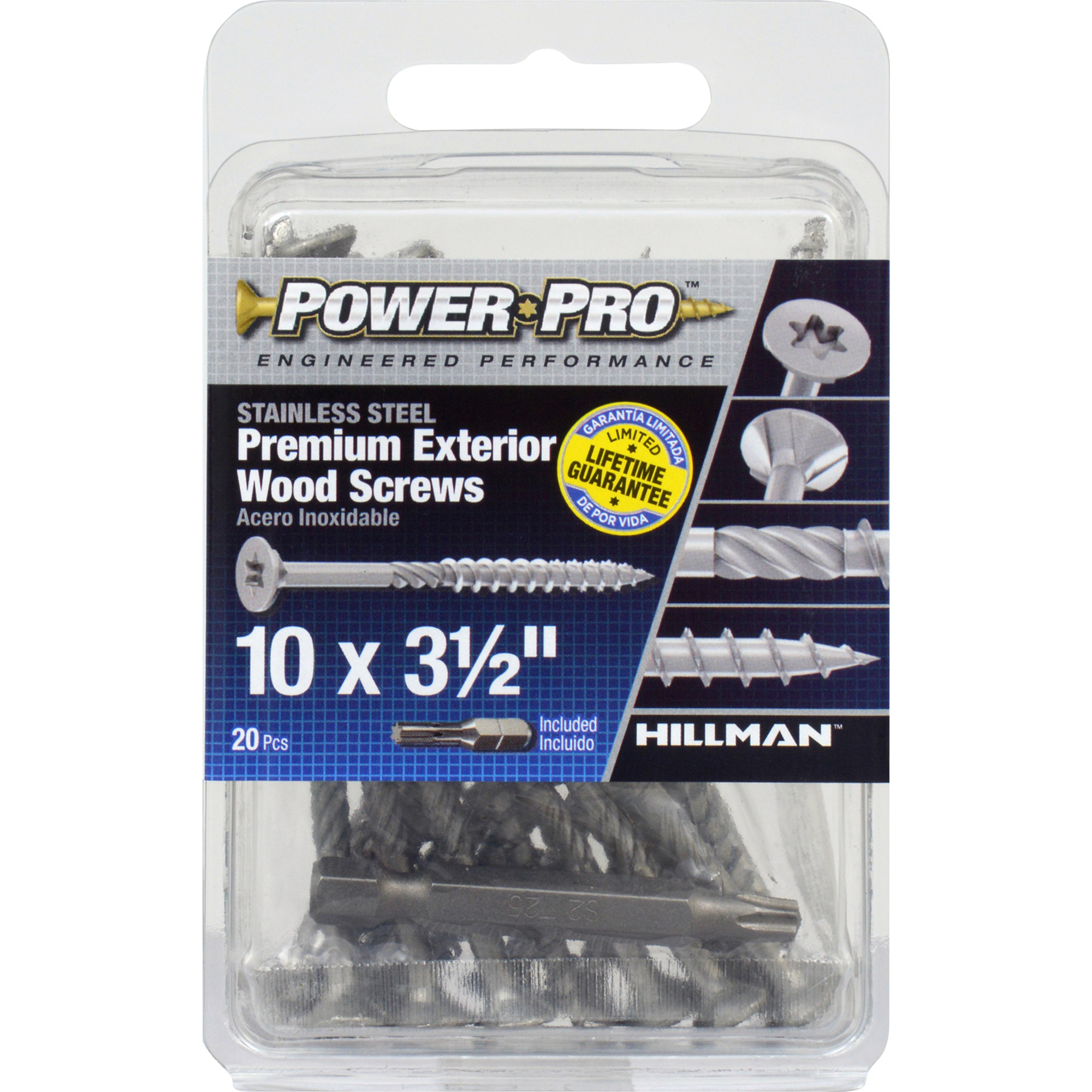 Power Pro Premium 305 Stainless Steel Wood Screws (#10 x 3-1/2 in.) - 20 pc