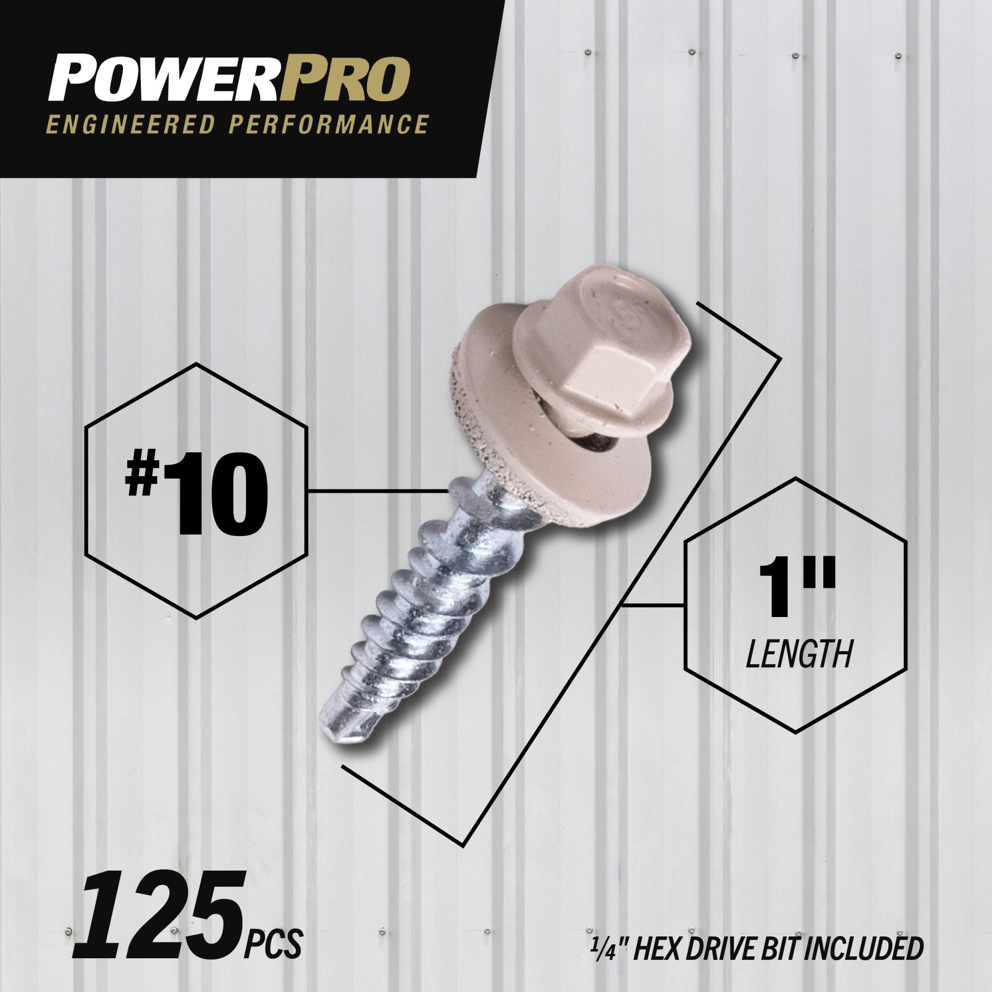 Power Pro Ivory Self Drilling Metal-to-Wood Roofing Screws (#10 x 1 in.) - 125 pc