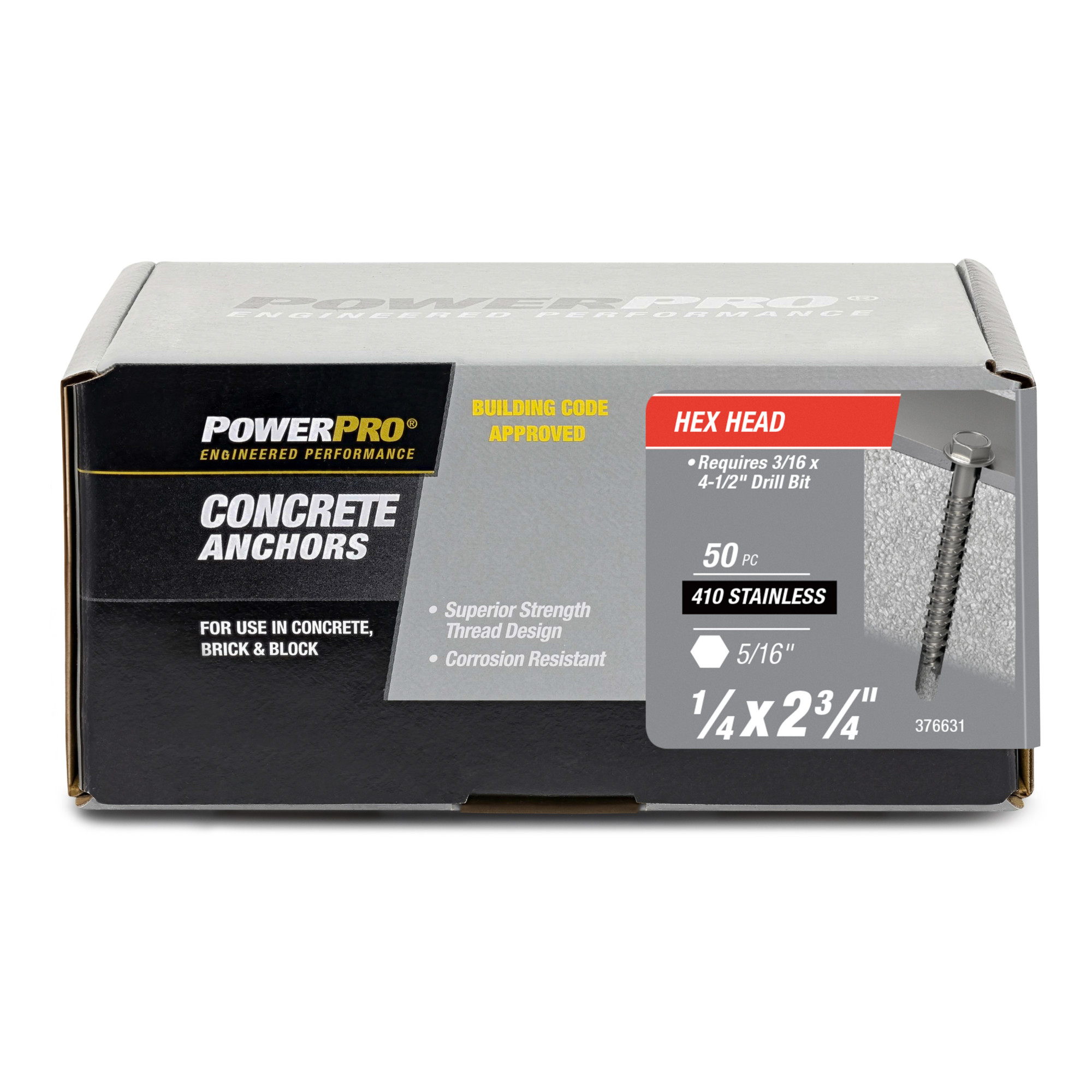 Power Pro 410 Stainless Hex Washer Concrete Screw Anchor (1/4 in. x 2-3/4 in.) 100pc