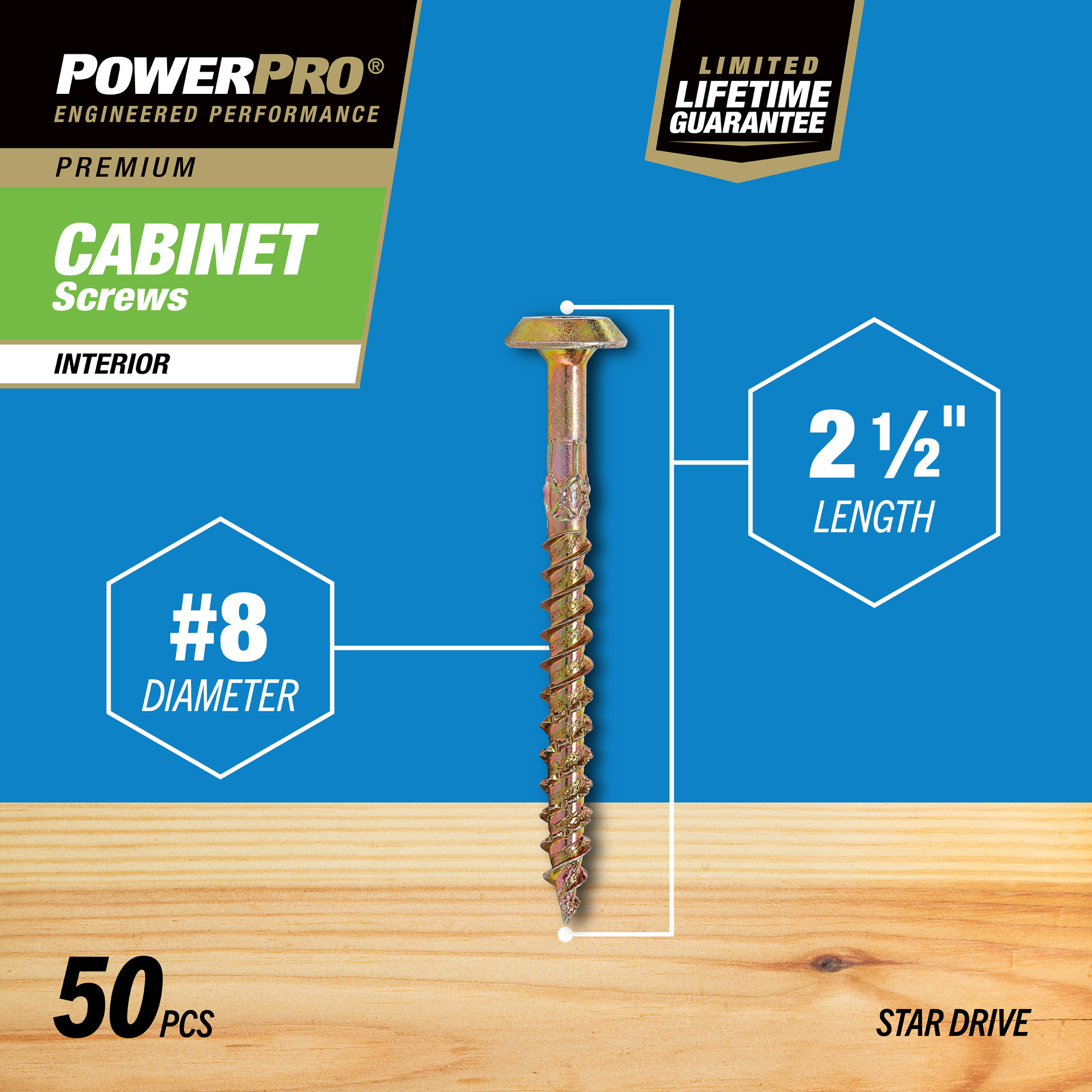 Power Pro� Premium Interior Cabinet Screws (#8 x 2-1/2 in.) - 50pc