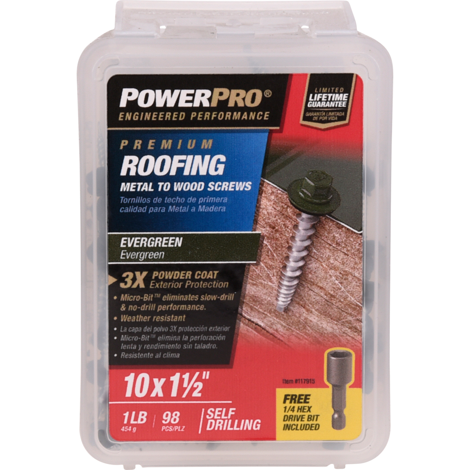 Power Pro Green Self Drilling Metal-to-Wood Roofing Screws (#10 x 1-1/2 in.)-98 pc