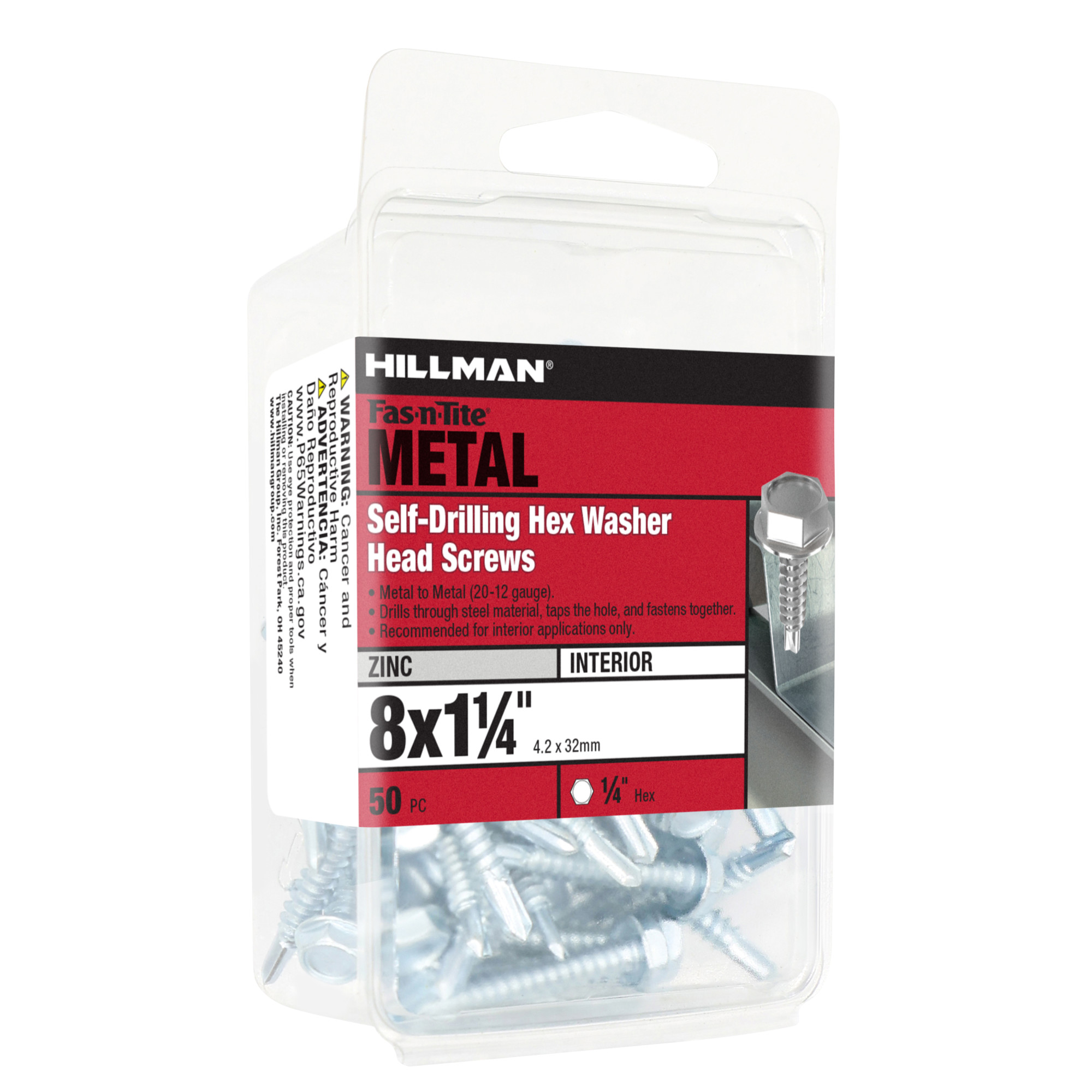 Hillman Zinc Hex Washer Head Self Drilling Screws (#8-18 x 1-1/4 in.) - 50 pc