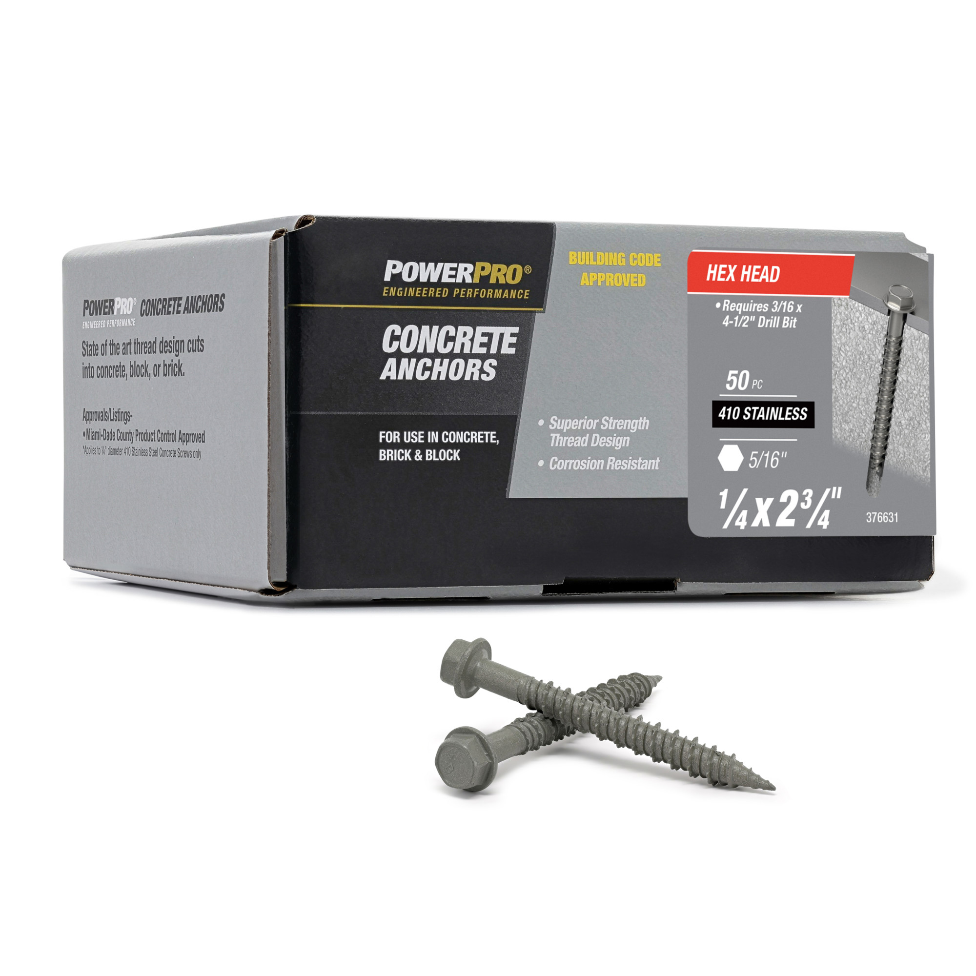 Power Pro 410 Stainless Hex Washer Concrete Screw Anchor (1/4 in. x 2-3/4 in.) 100pc