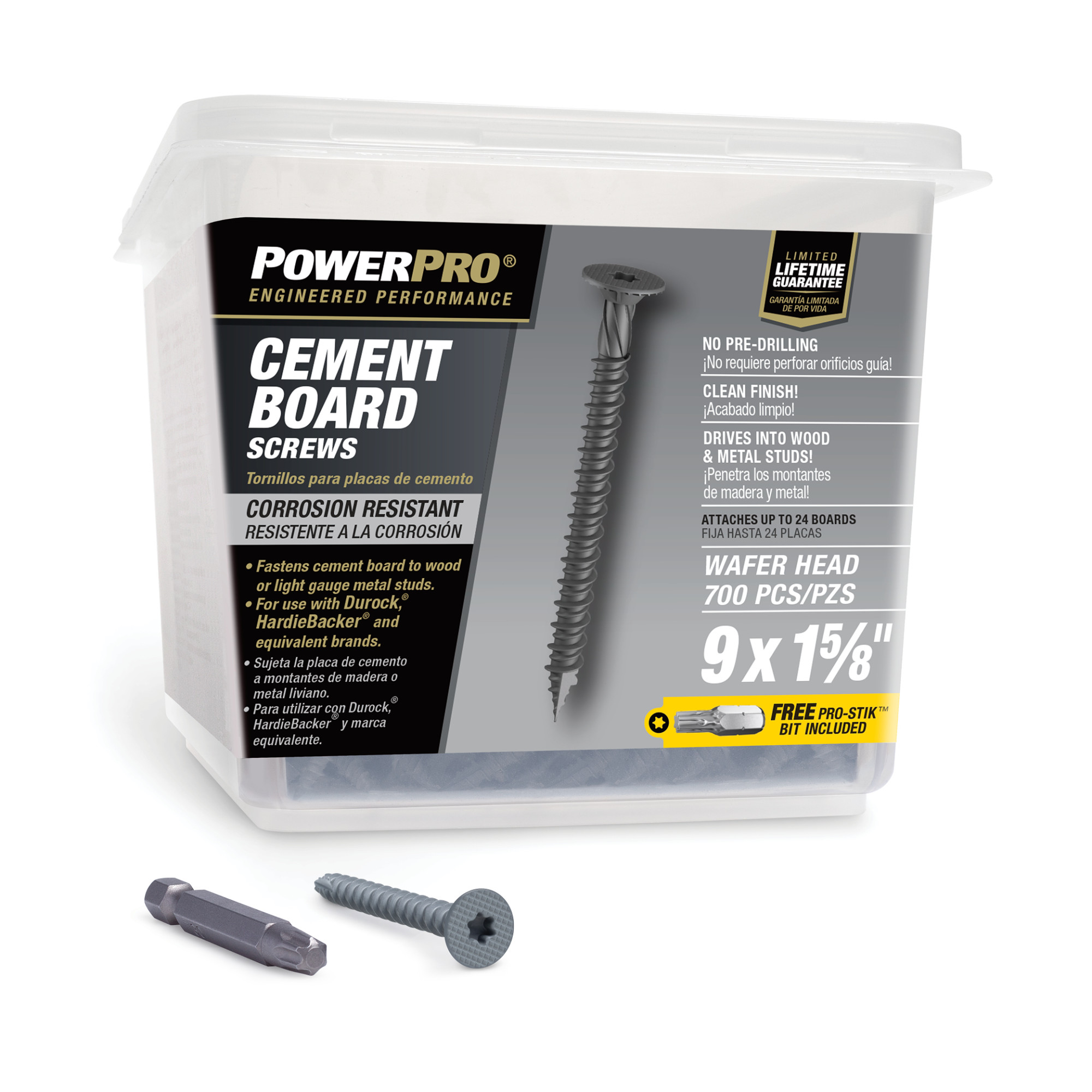 Power Pro Gray Wafer-Head Cement Board Screws (#9 x 1-5/8 in.) - 700 pc