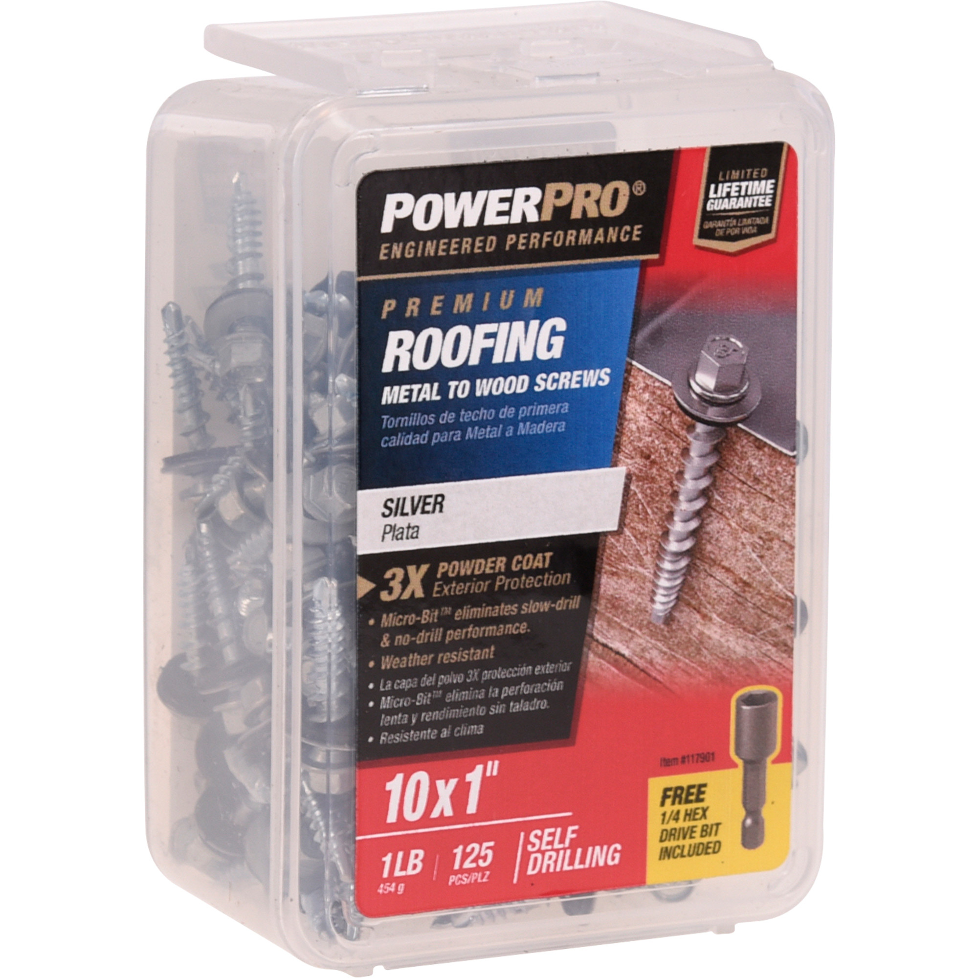 Power Pro Silver Self Drilling Metal-to-Wood Roofing Screws (#10 x 1 in.) - 125 pc