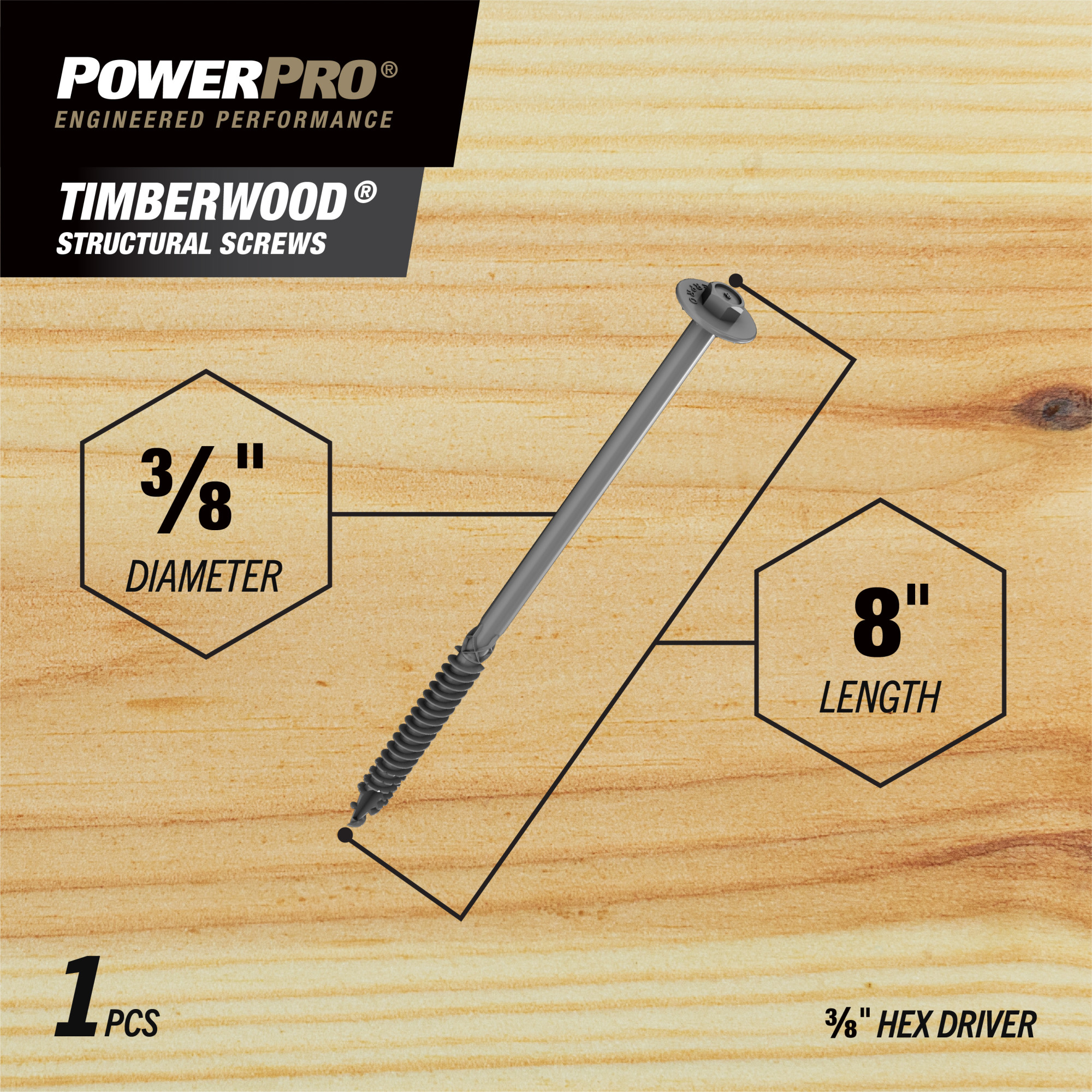 Power Pro HDG Heavy Duty TimberWood Structural Screws (3/8 in. x 8 in.) - 1pc