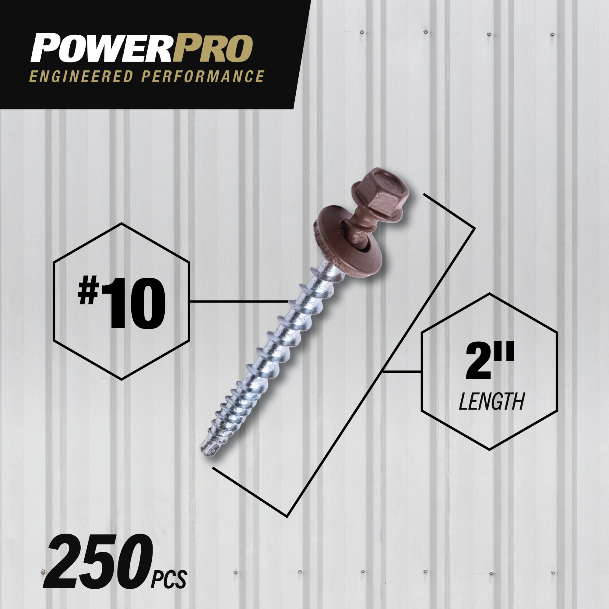 Power Pro Brown Self Drilling Metal-to-Wood Roofing Screws (#10 x 2 in.) - 250 pc