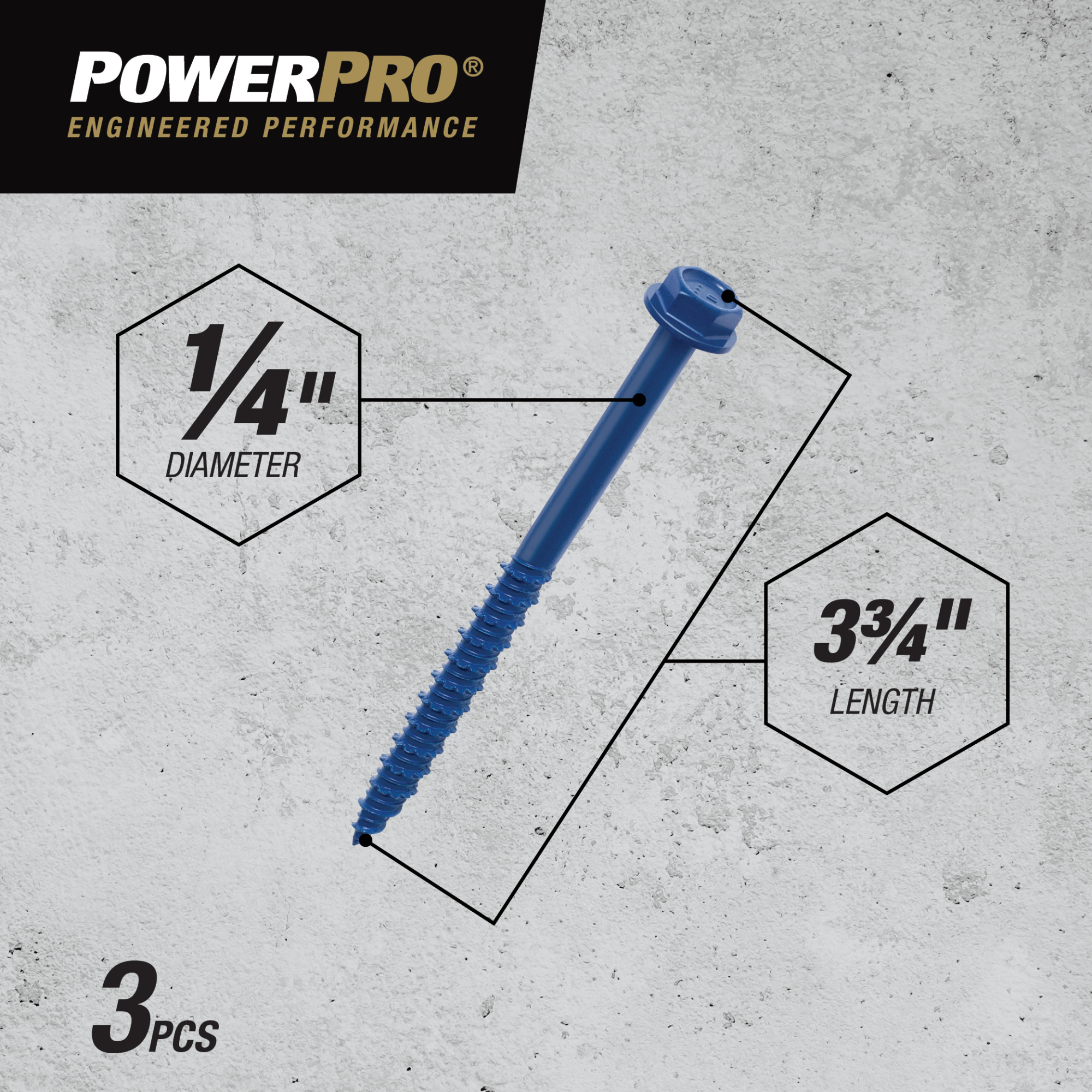 Power Pro Blue Hex Washer-Head Concrete Screw Anchor (1/4 in. x 3-3/4 in.) - 3 pc