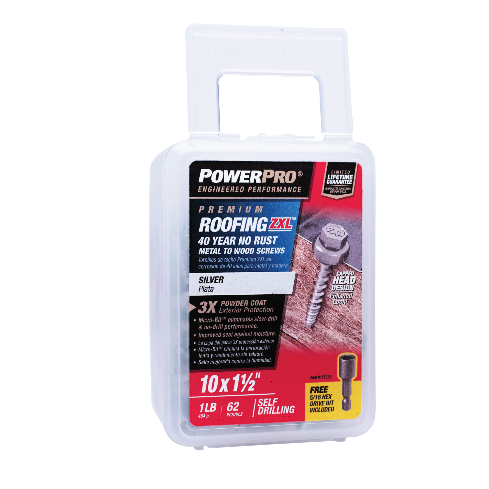 Power Pro Silver Self Drilling Metal-to-Wood Roofing Screws (#10 x 1-1/2 in.)-62 pc