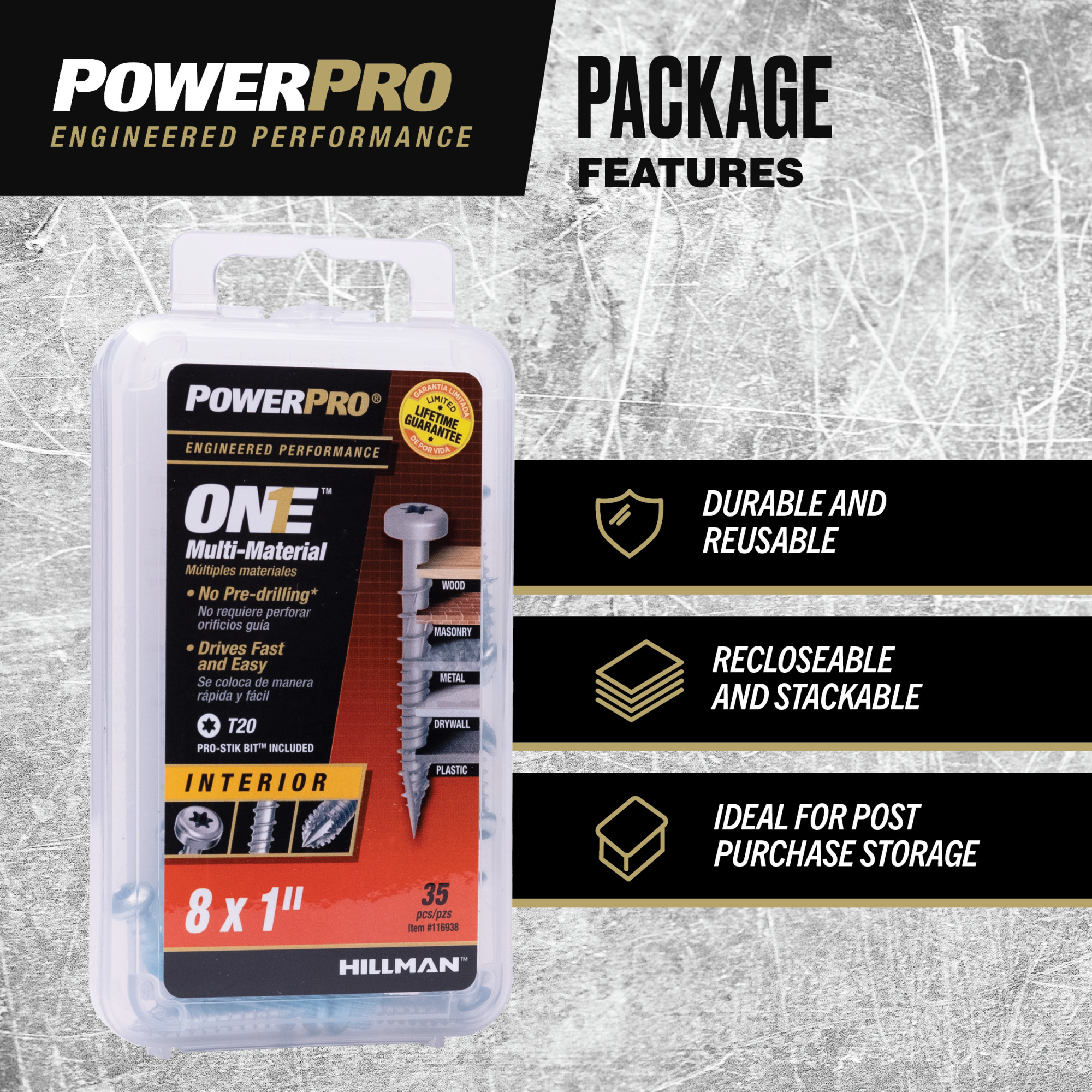 Power Pro ONE Pan-Head Interior Zinc Multi-Material Screws (#8 x 1 in.) - 35 pc