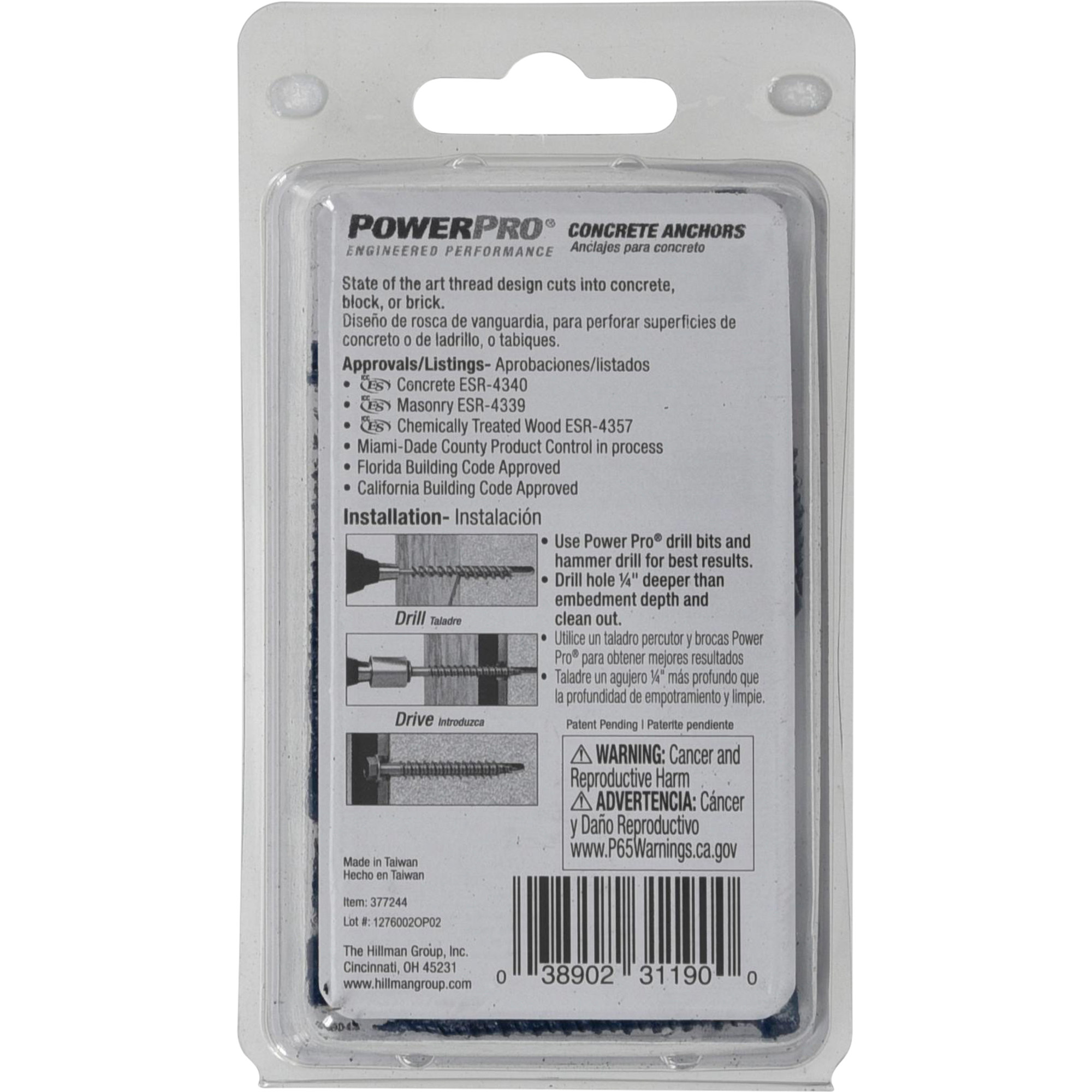 Power Pro Blue Hex Washer-Head Concrete Screw Anchor (1/4 in. x 1-3/4 in.) - 18 pc