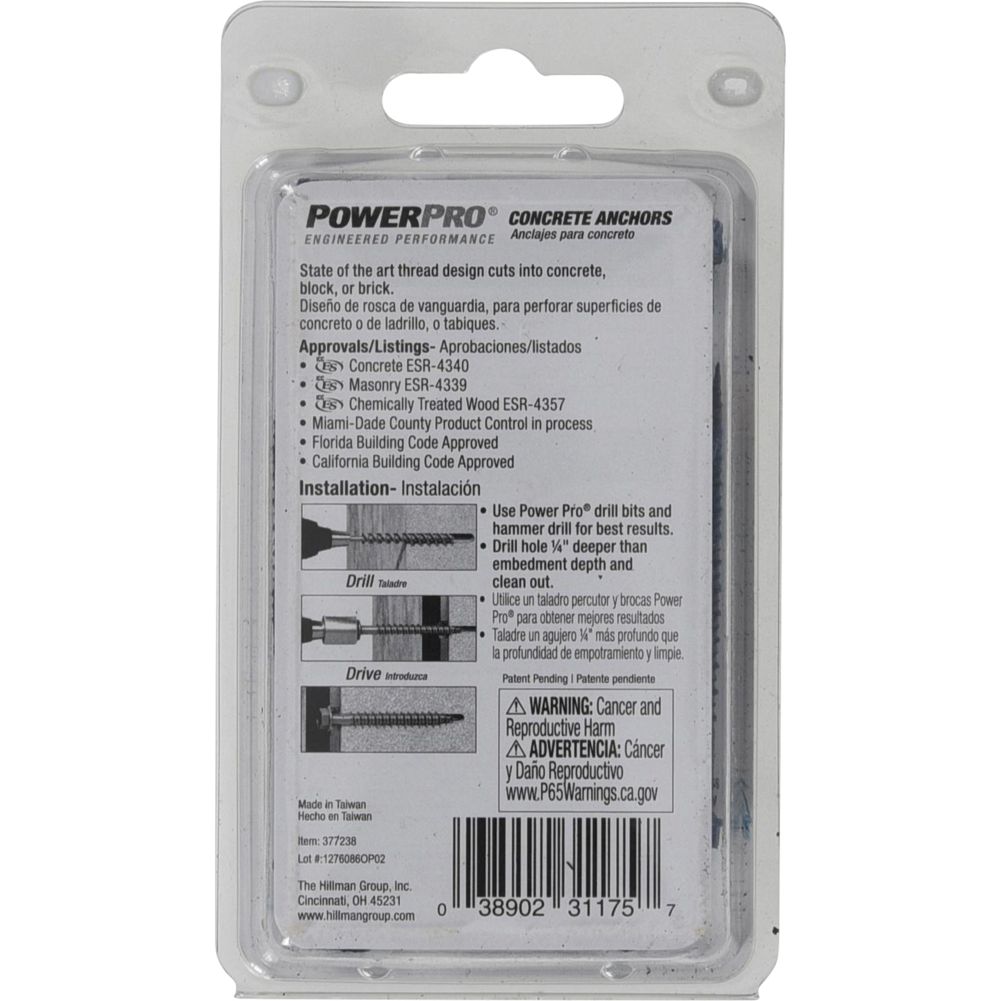 Power Pro Blue Hex Washer-Head Concrete Screw Anchor (3/16 in. x 2-1/4 in.) - 20 pc