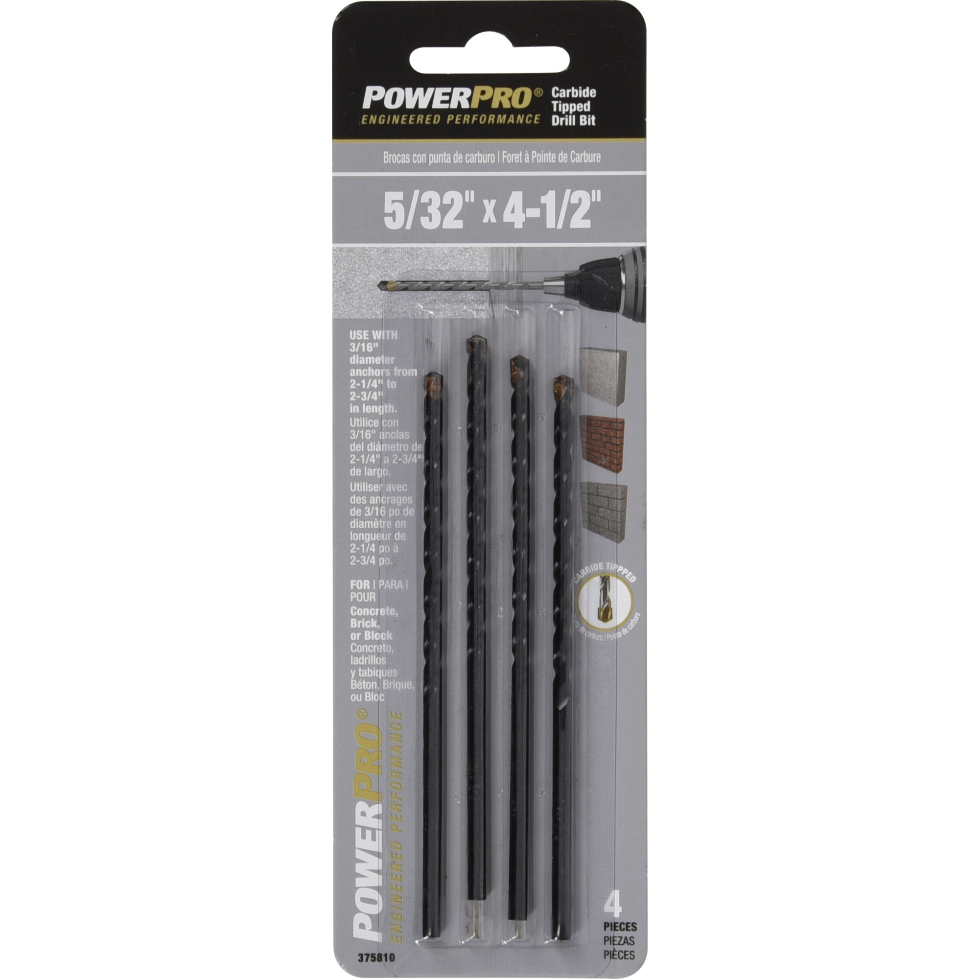 Power Pro Carbide Tip Drill Bit (5/32 in. x 4-1/2 in.) - 4 pc