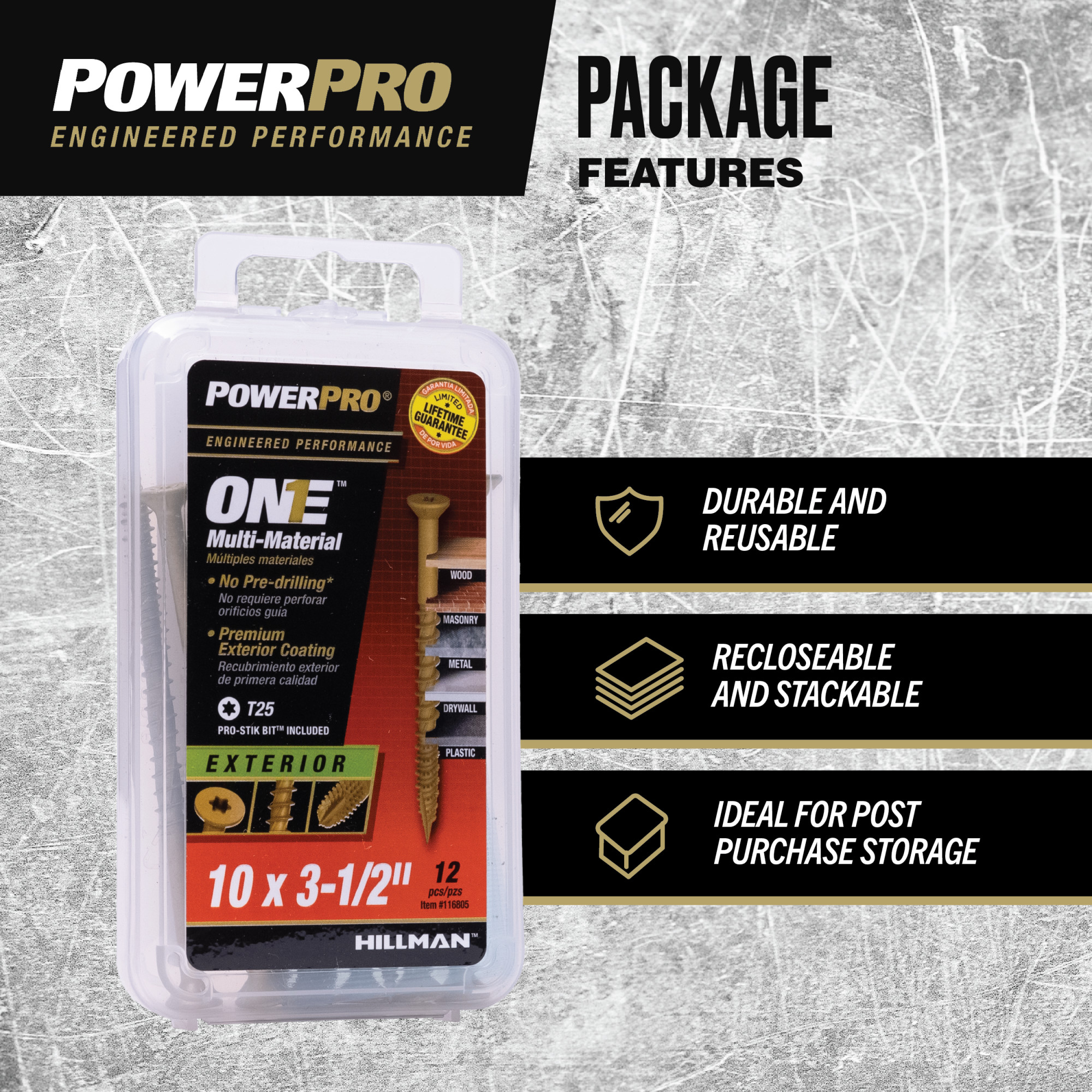 Power Pro ONE Flat Exterior Bronze Multi-Material Screws (#10 x 3-1/2 in.) - 12pc