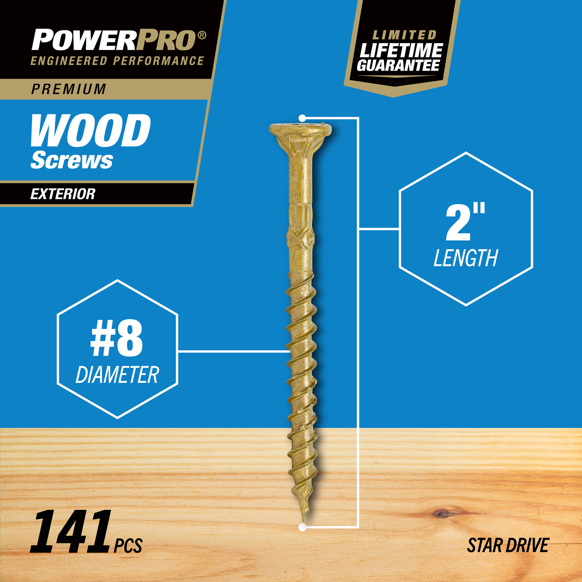 Power Pro Premium Exterior Wood Screws (#8 x 2 in.) - 141 pc