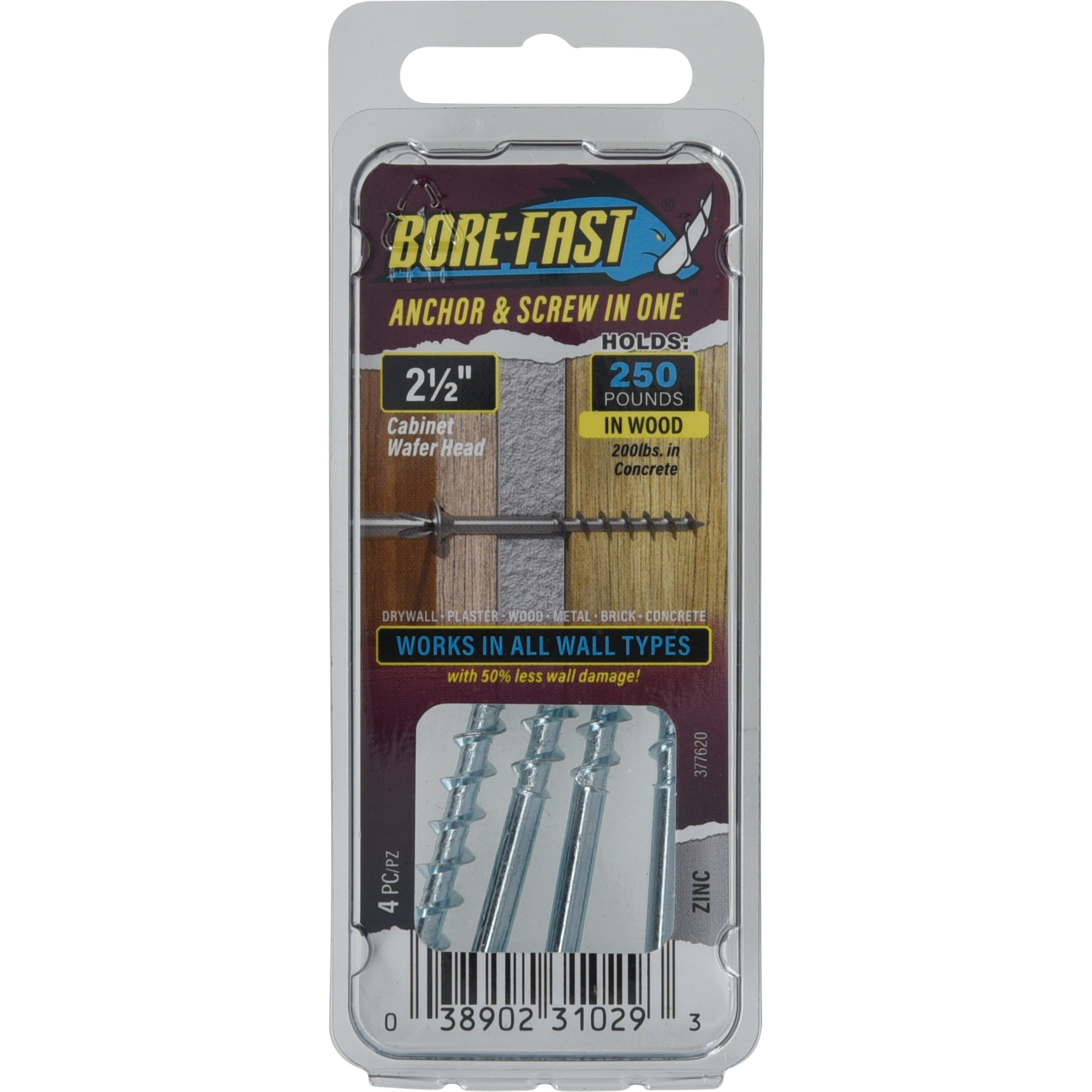 Hillman Borefast Zinc Phillips Wafer-Head Screw Anchor (2-1/2 in.) - 4 pc