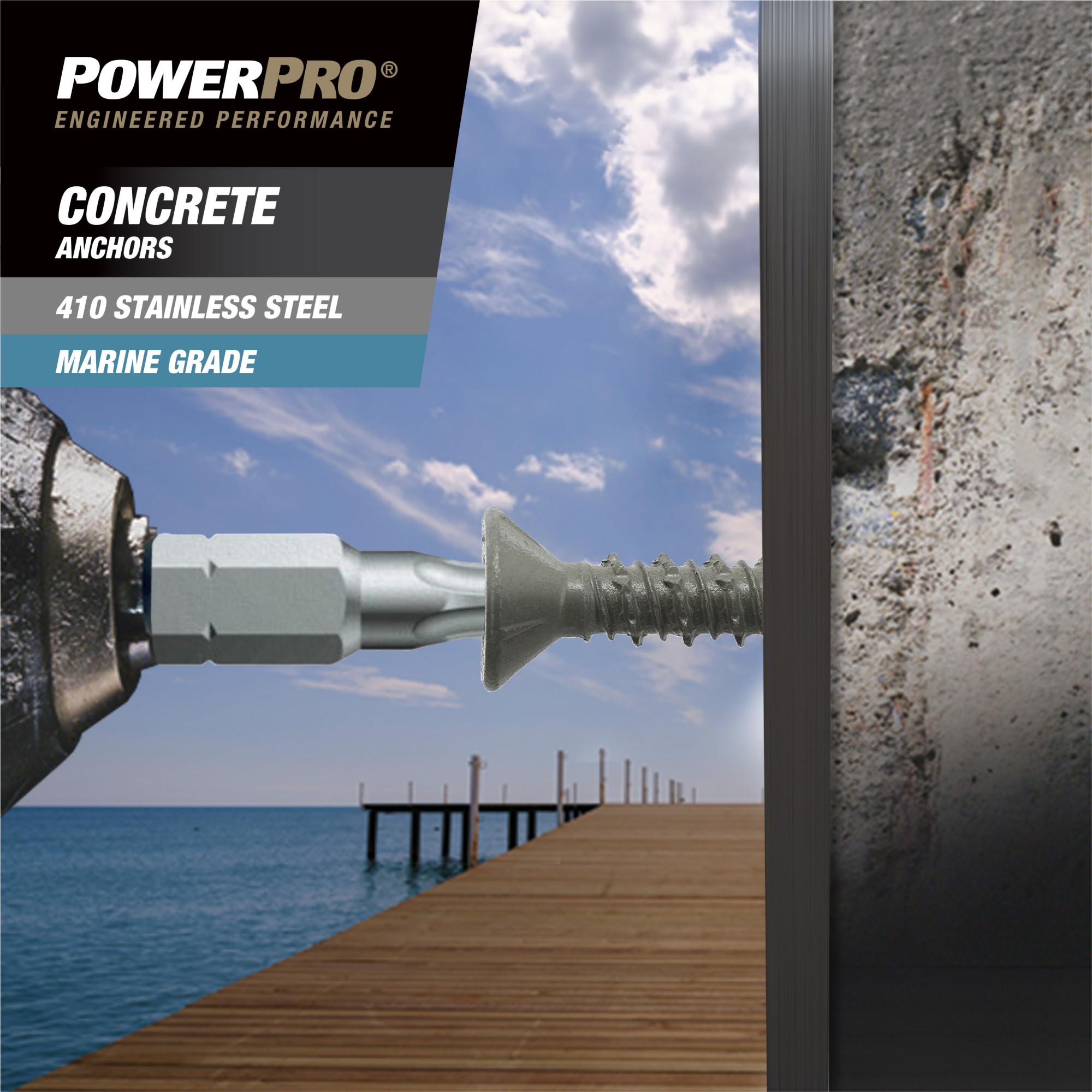 Power Pro 410 Stainless Flat Concrete Screw Anchor (3/16 in. x 2-1/4 in.) 100 pc
