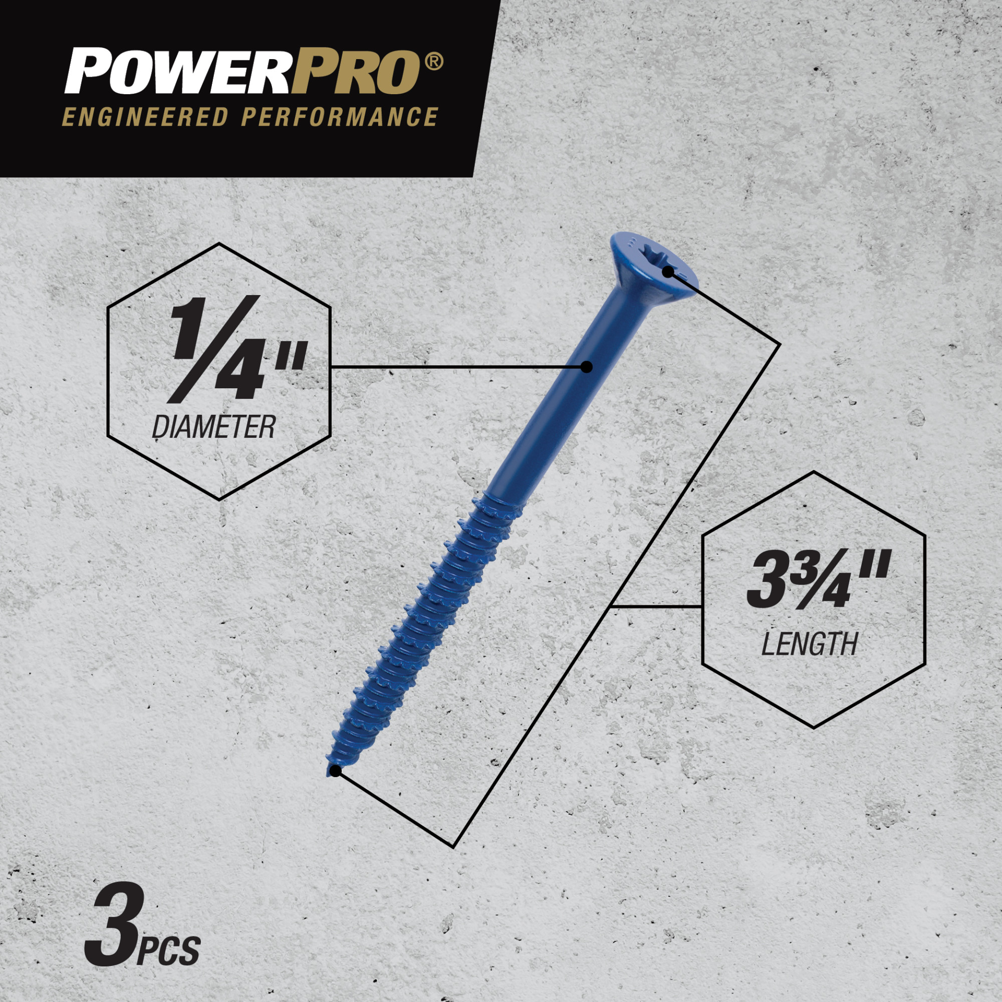 Power Pro Blue Flat-Head Concrete Screw Anchor (1/4 in. x 3-3/4 in.) - 3 pc