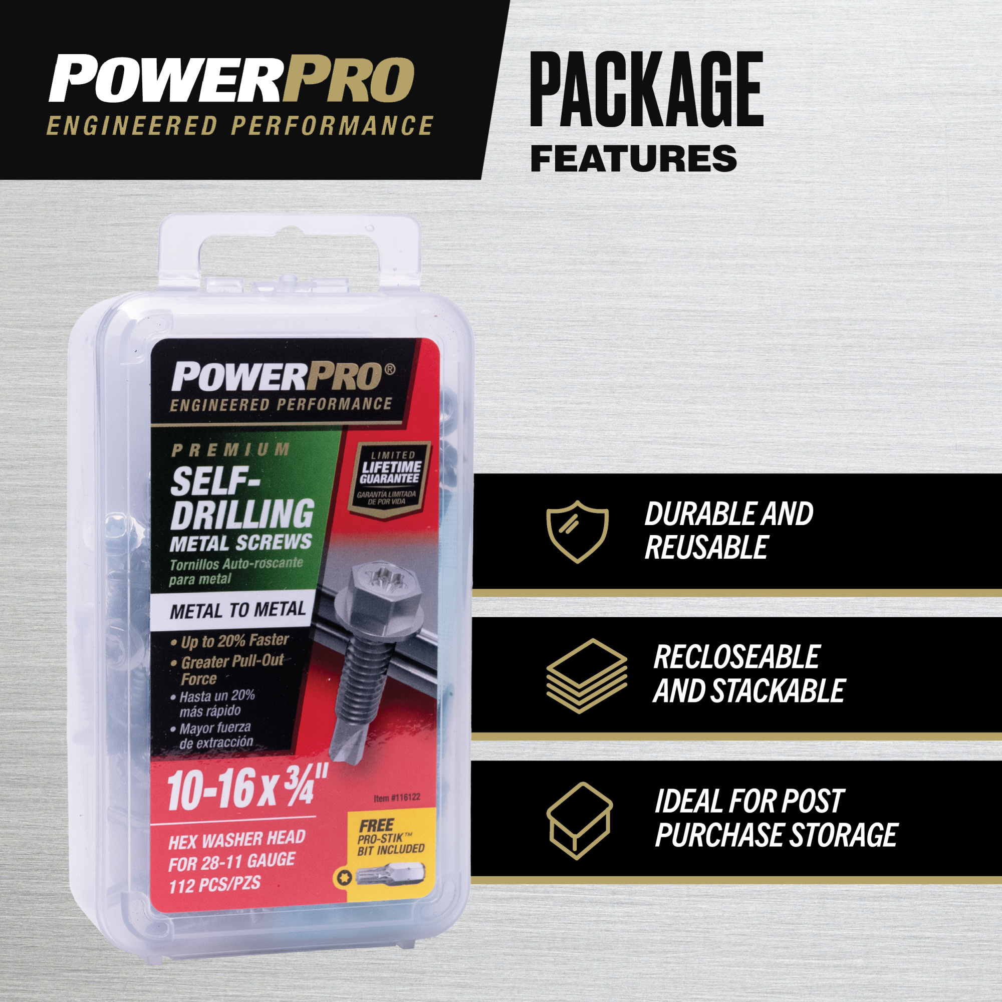 Power Pro Premium Hex Zinc Sheet Metal Self-Drilling Screws (#10-32x3/4 in.)- 112pc