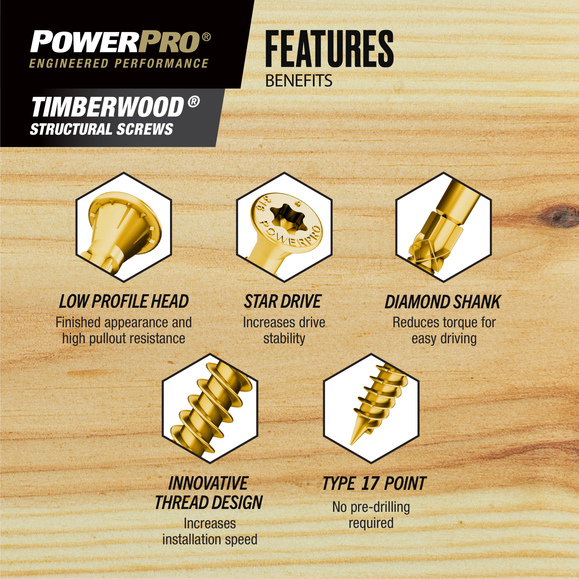 Power Pro TimberWood Structural Screws (3/8 in. x 8 in.) - 1pc