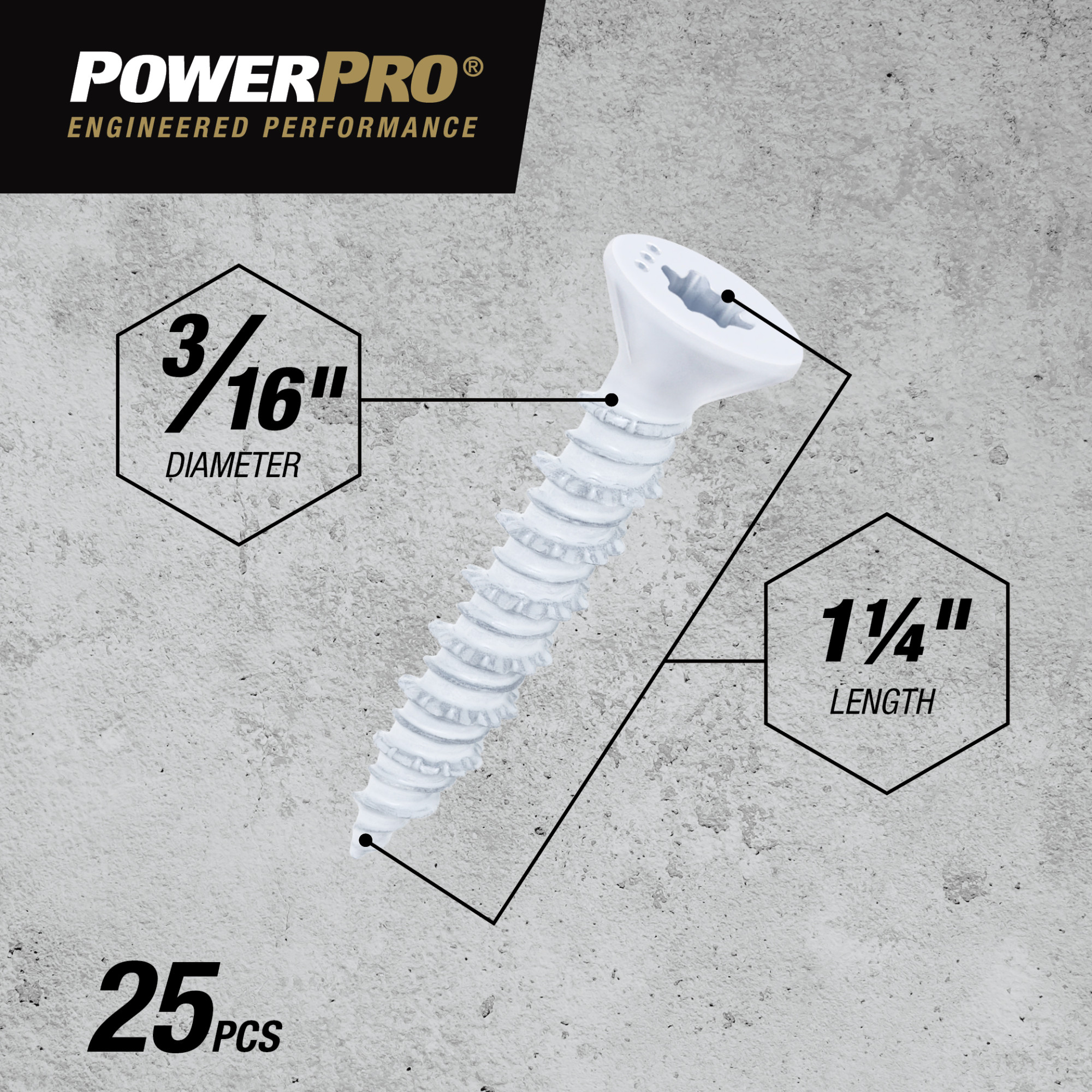 Power Pro White Flat-Head Concrete Screw Anchor (3/16 in. x 1-1/4 in.) - 25 pc