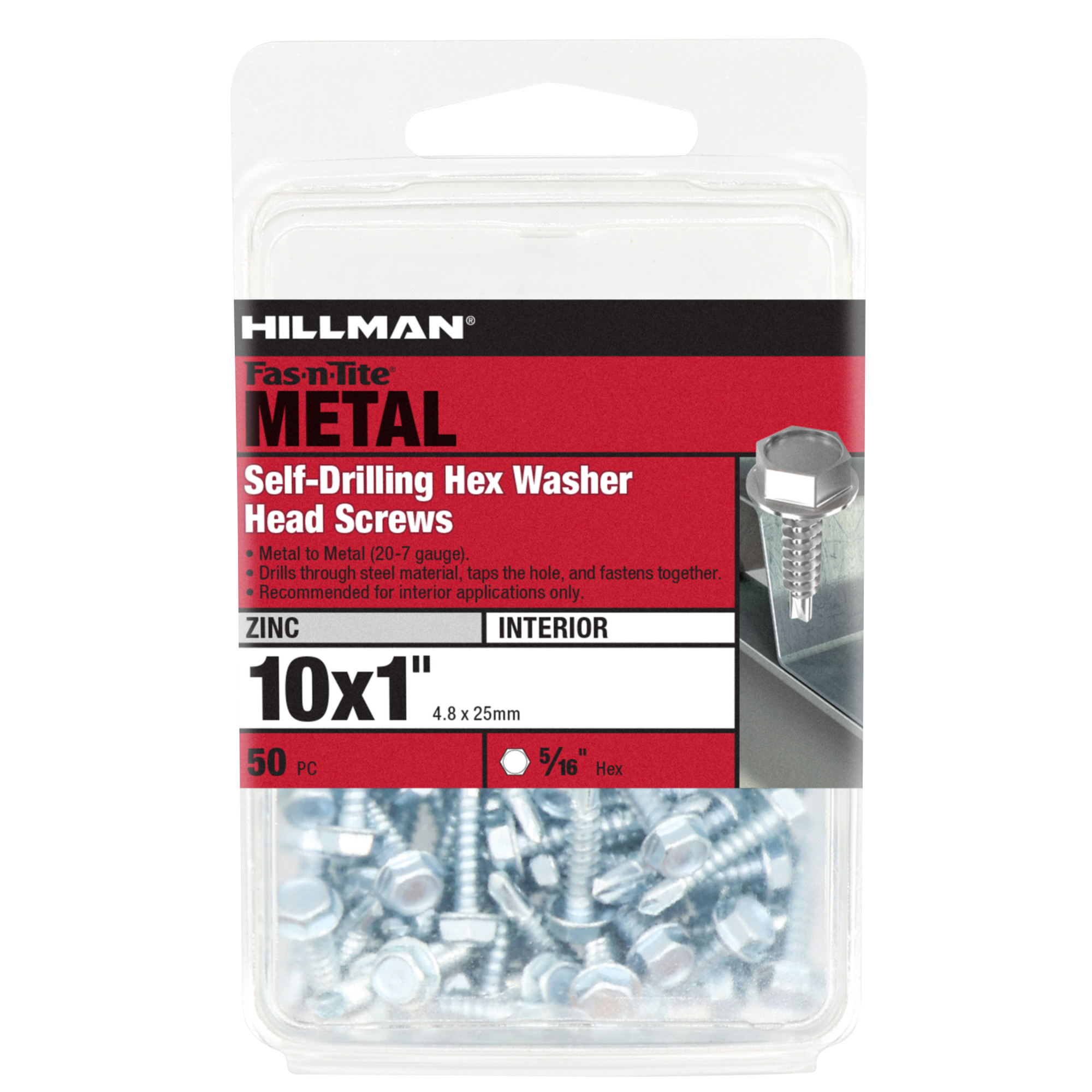 Hillman Zinc Hex Washer Head Self Drilling Screws (#10-16 x 1 in.)