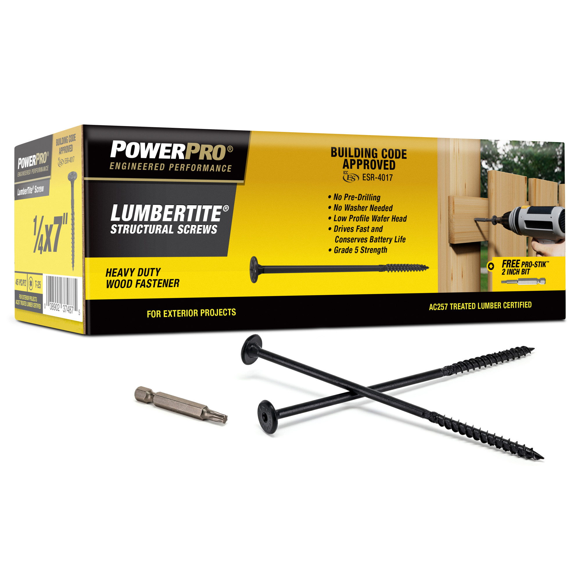 Power Pro Black Lumber-Tite Structural Screws (1/4 in. x 7 in.) - 45 pc