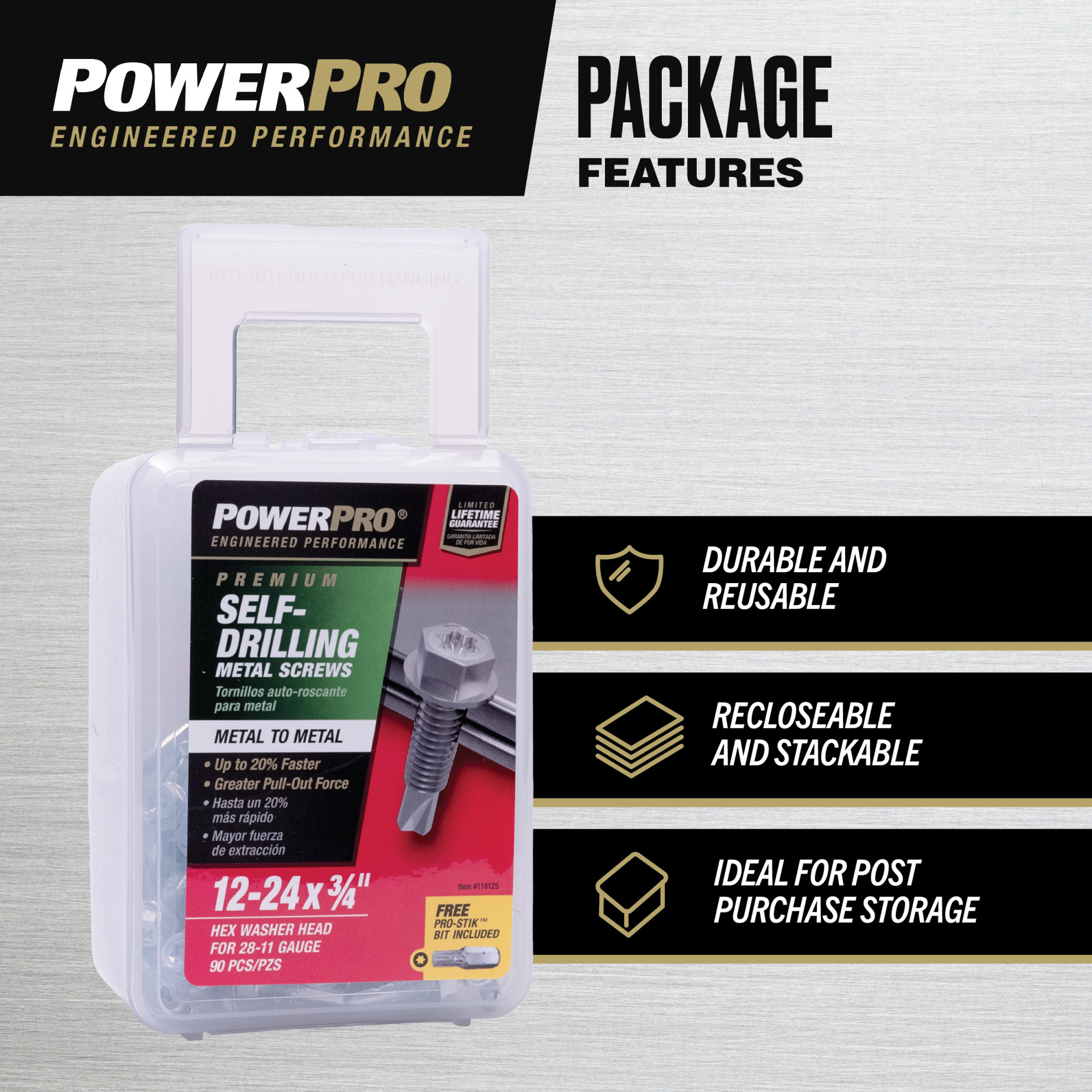 Power Pro Premium Hex Zinc Sheet Metal Self-Drilling Screws (#12-24 x 3/4 in.)-90pc