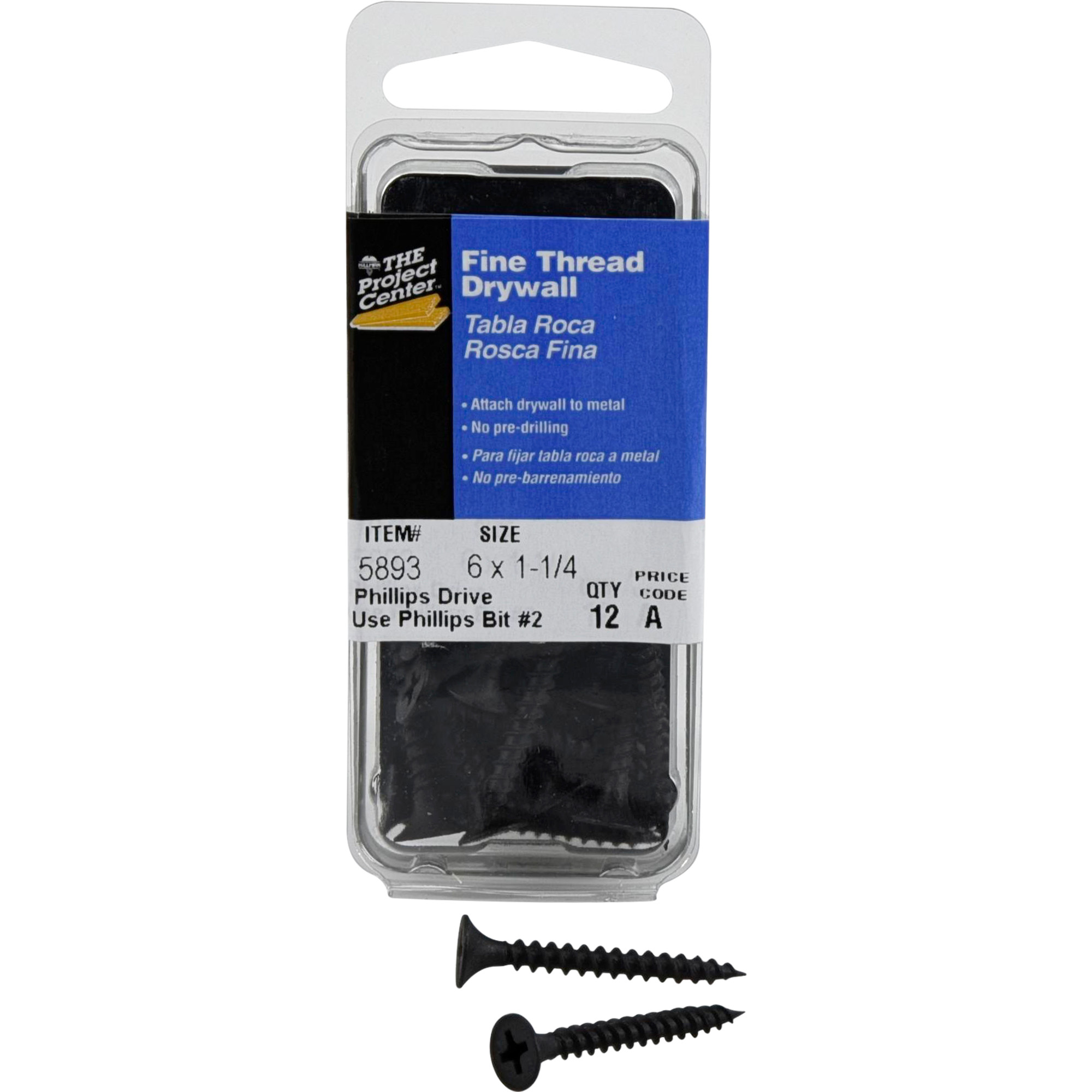 Project Center Fine Thread Drywall Screws (#6 x 1-1/4 in.) - 12 pc