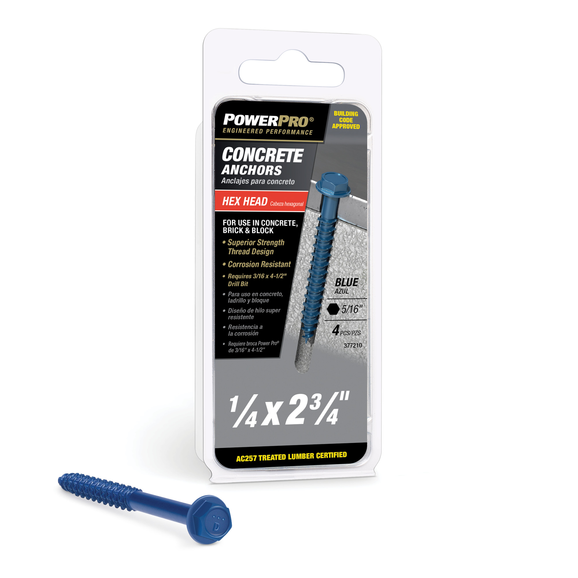 Power Pro Blue Hex Washer-Head Concrete Screw Anchor (1/4 in. x 2-3/4 in.) - 4 pc